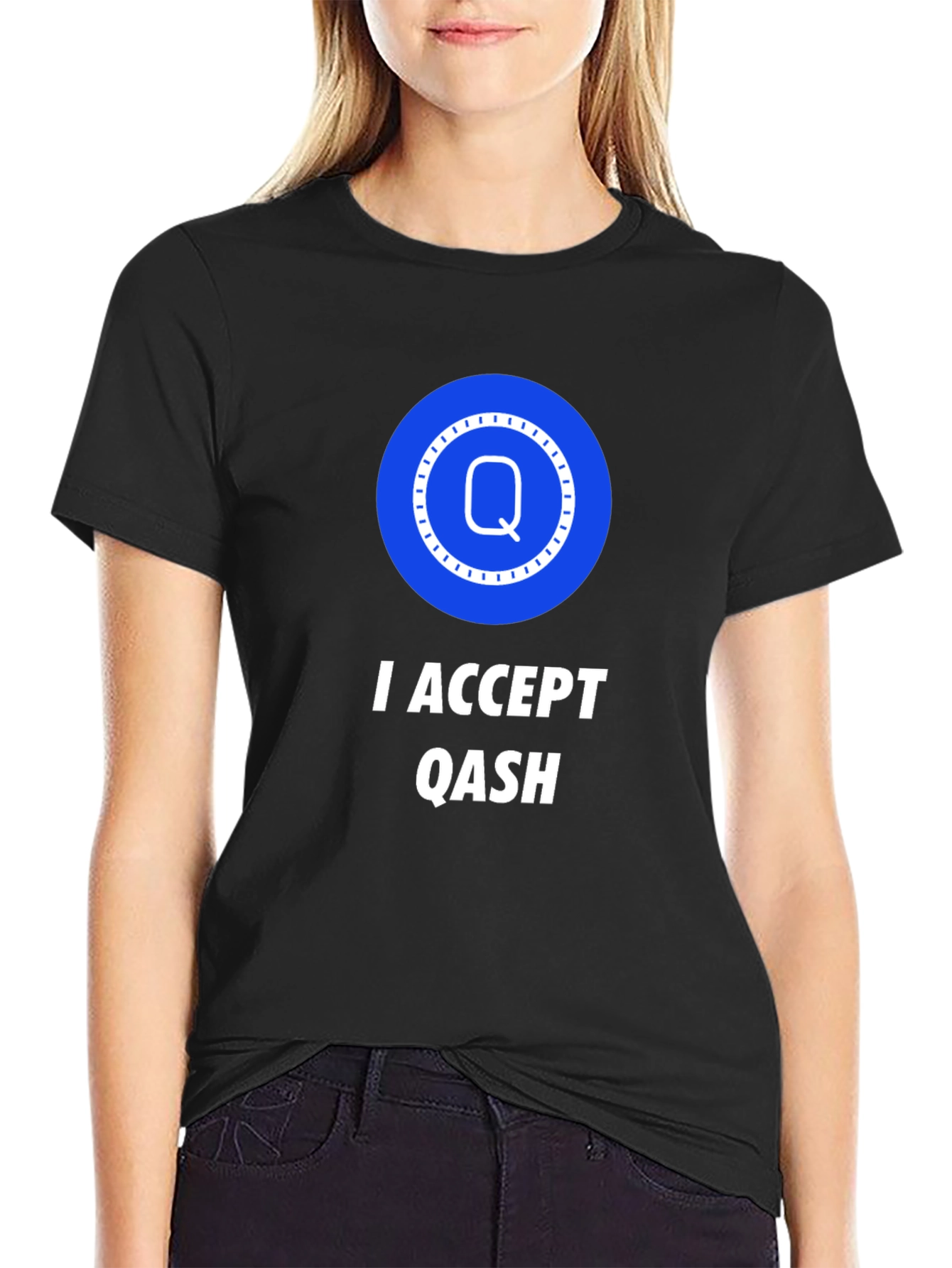 I Accept Qash T-Shirt - Black Crew Neck Tee