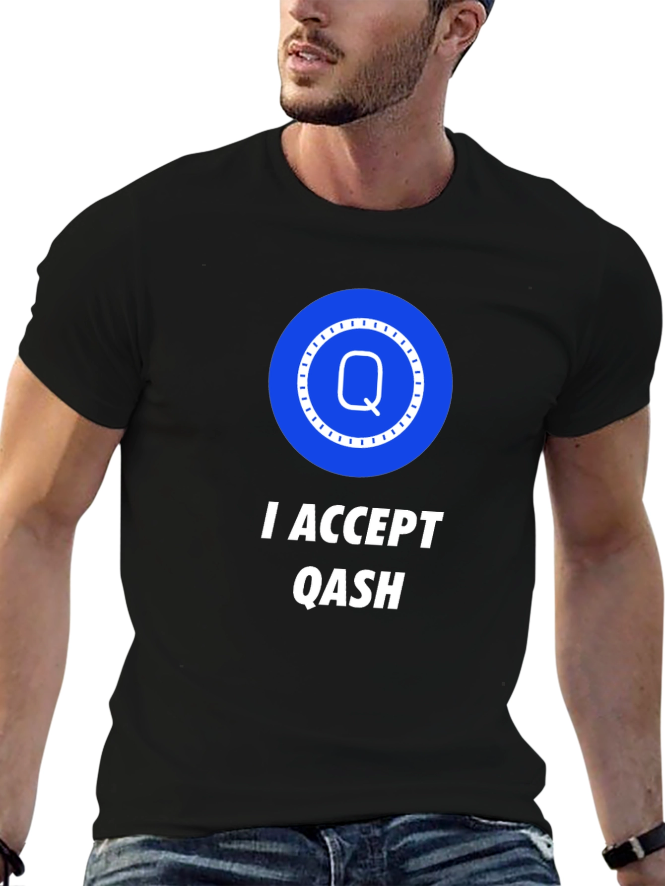 I Accept Qash T-Shirt - Black Crew Neck Tee