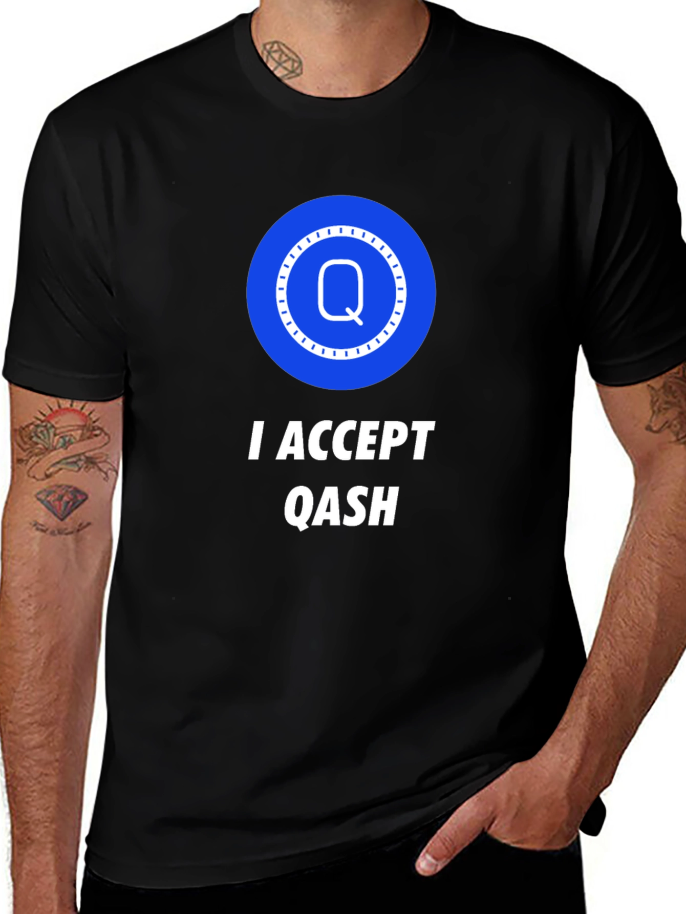 I Accept Qash T-Shirt - Black Crew Neck Tee