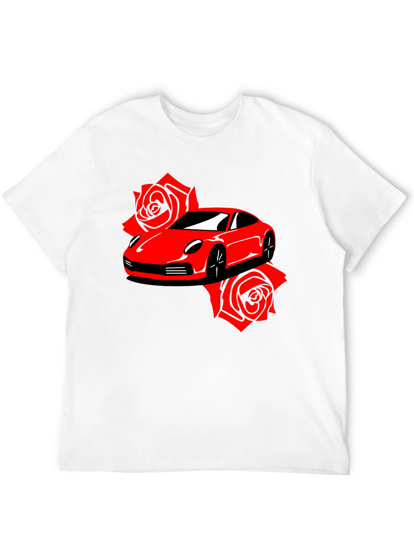 Red Car & Roses Graphic T-Shirt