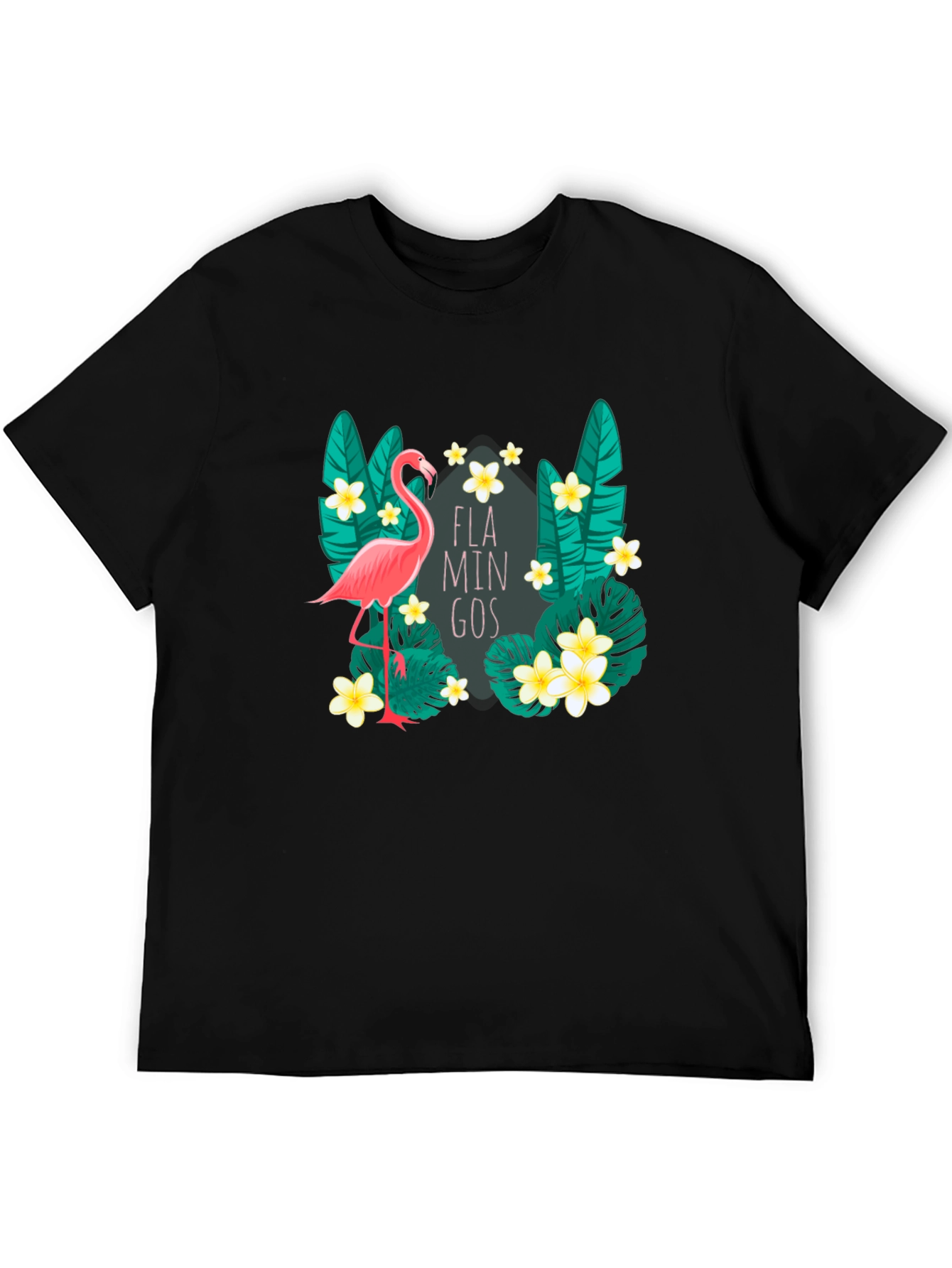 Tropical Flamingo Graphic Tee - Black