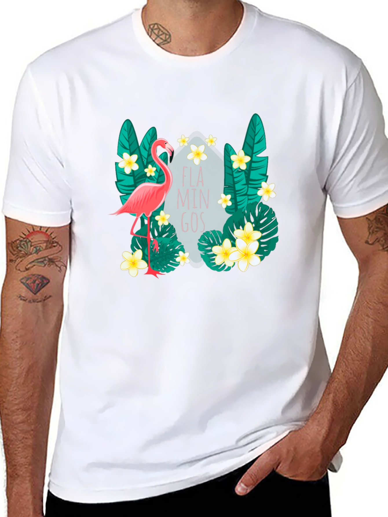 Tropical Flamingo Graphic Tee - Black