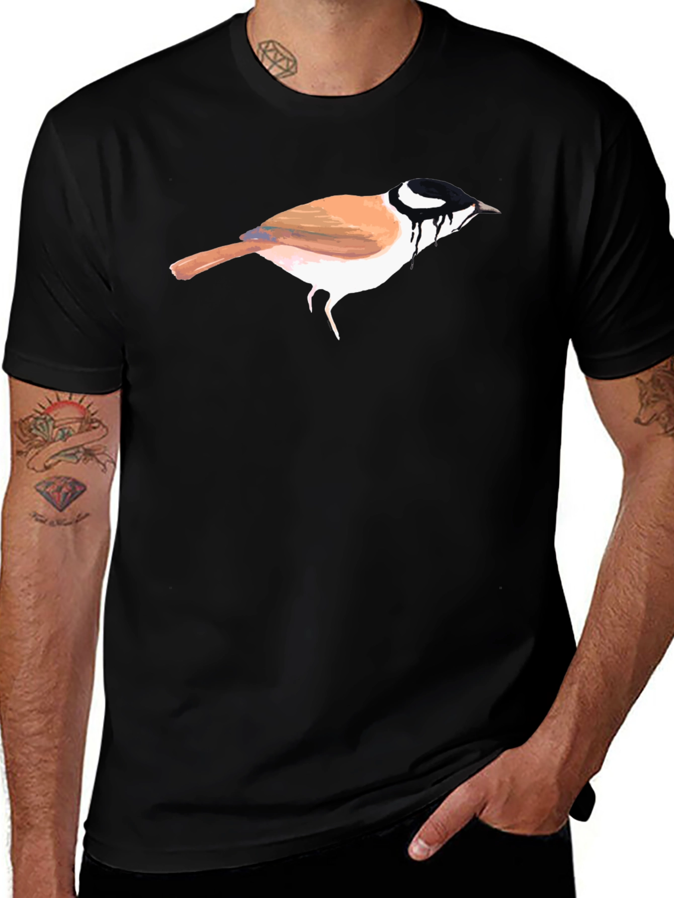 Bird Graphic Black T-Shirt - Unique Artistic Design