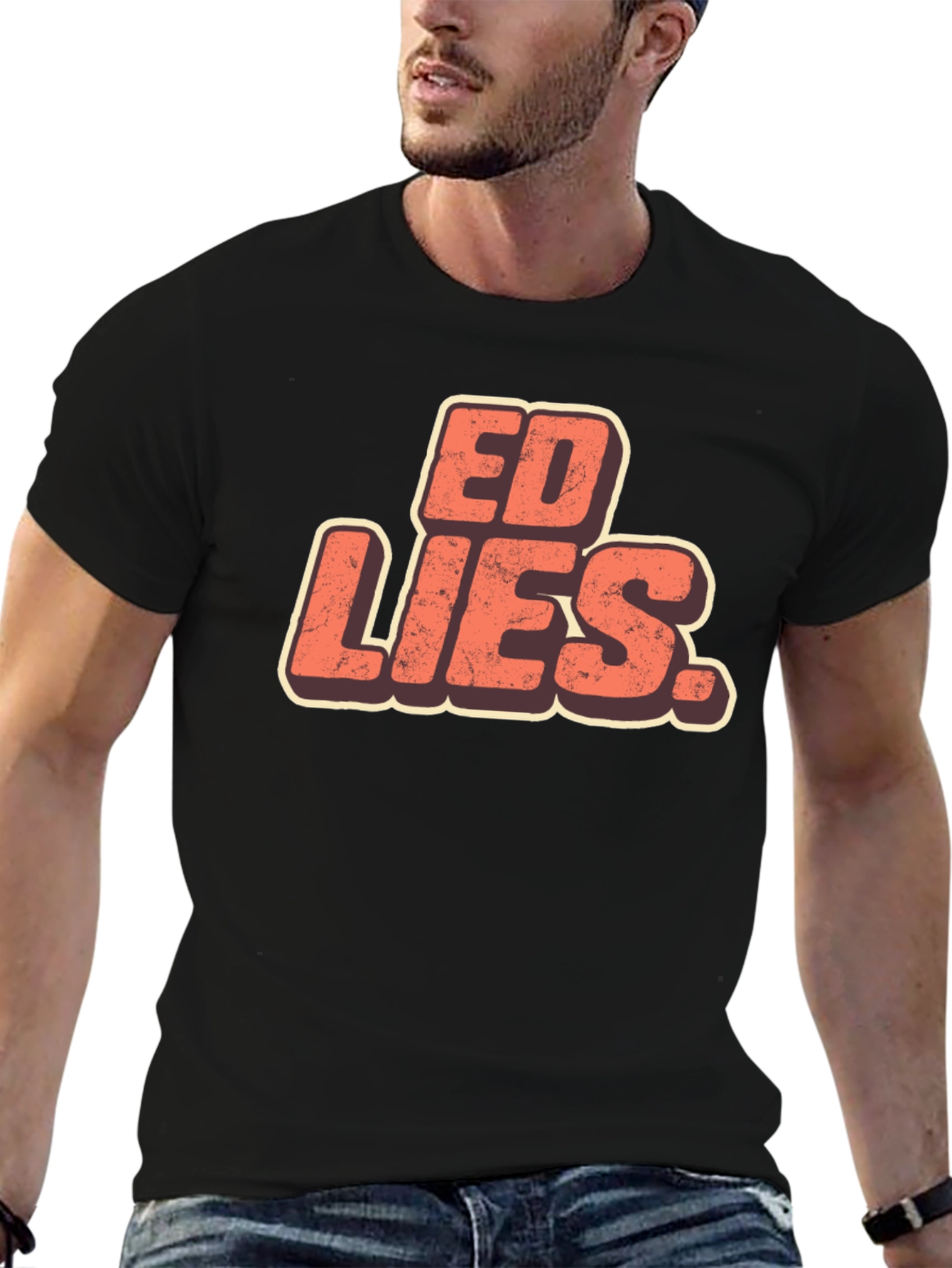 Ed Lies T-Shirt - Retro Design Black Tee