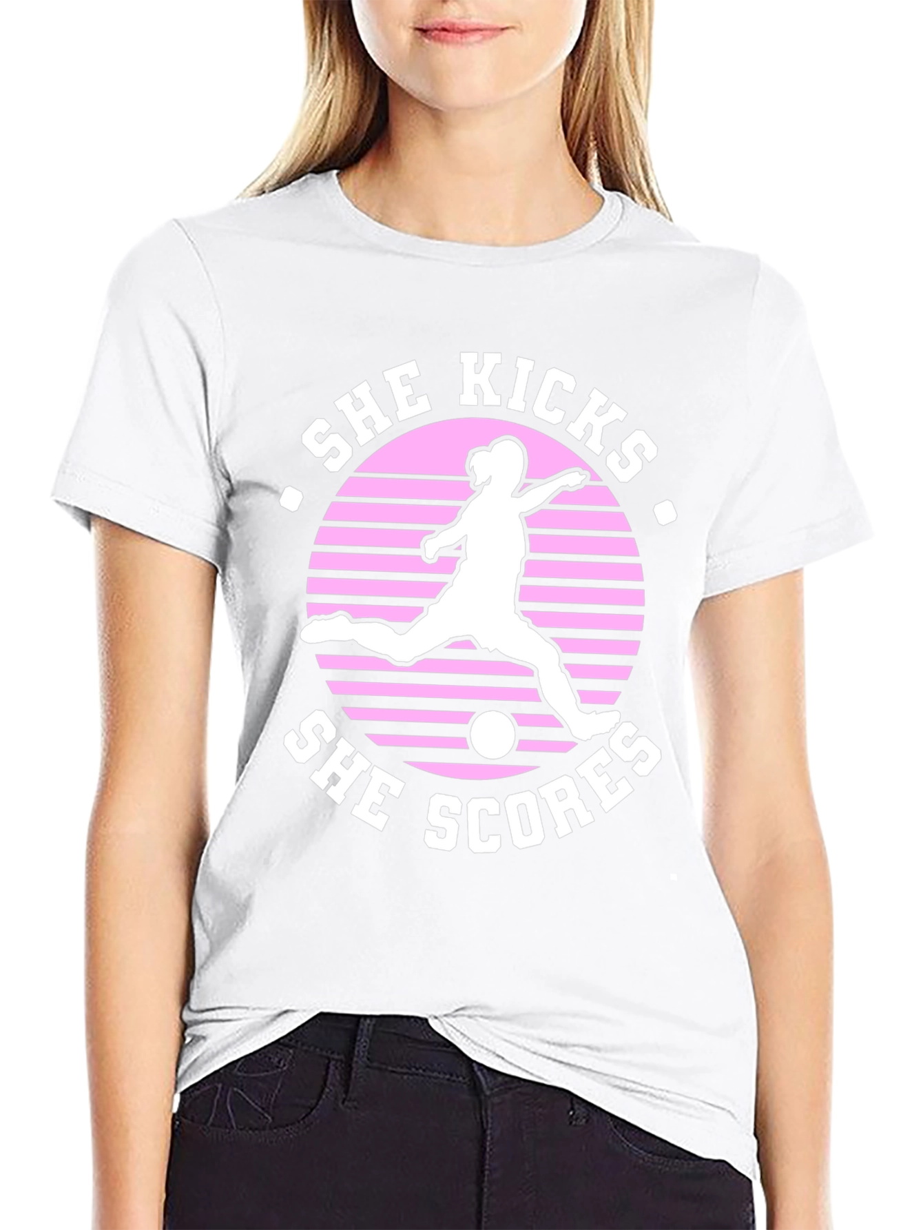 She Kicks She Scores Graphic T-Shirt