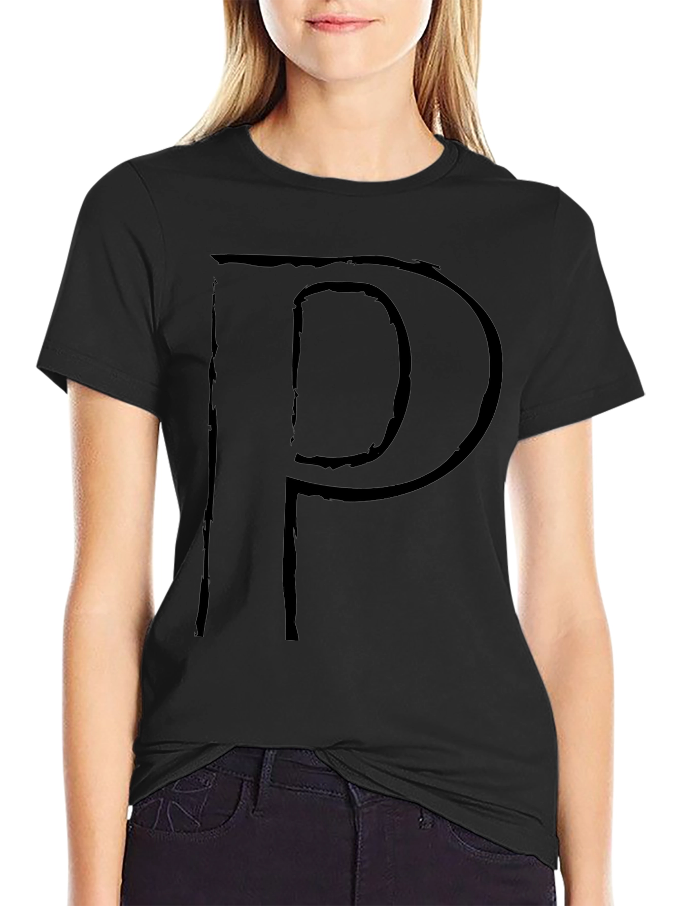 Letter P Graphic Print T-Shirt - Stylish Black Tee