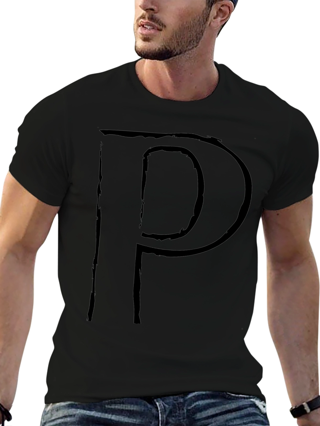 Letter P Graphic Print T-Shirt - Stylish Black Tee