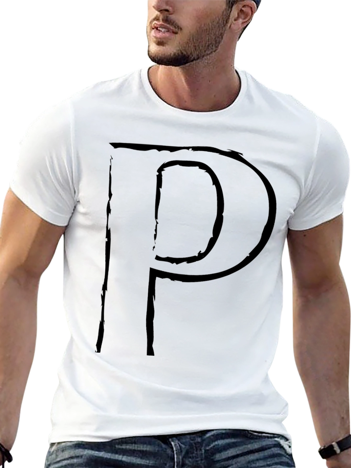 Letter P Graphic Print T-Shirt - Stylish Black Tee