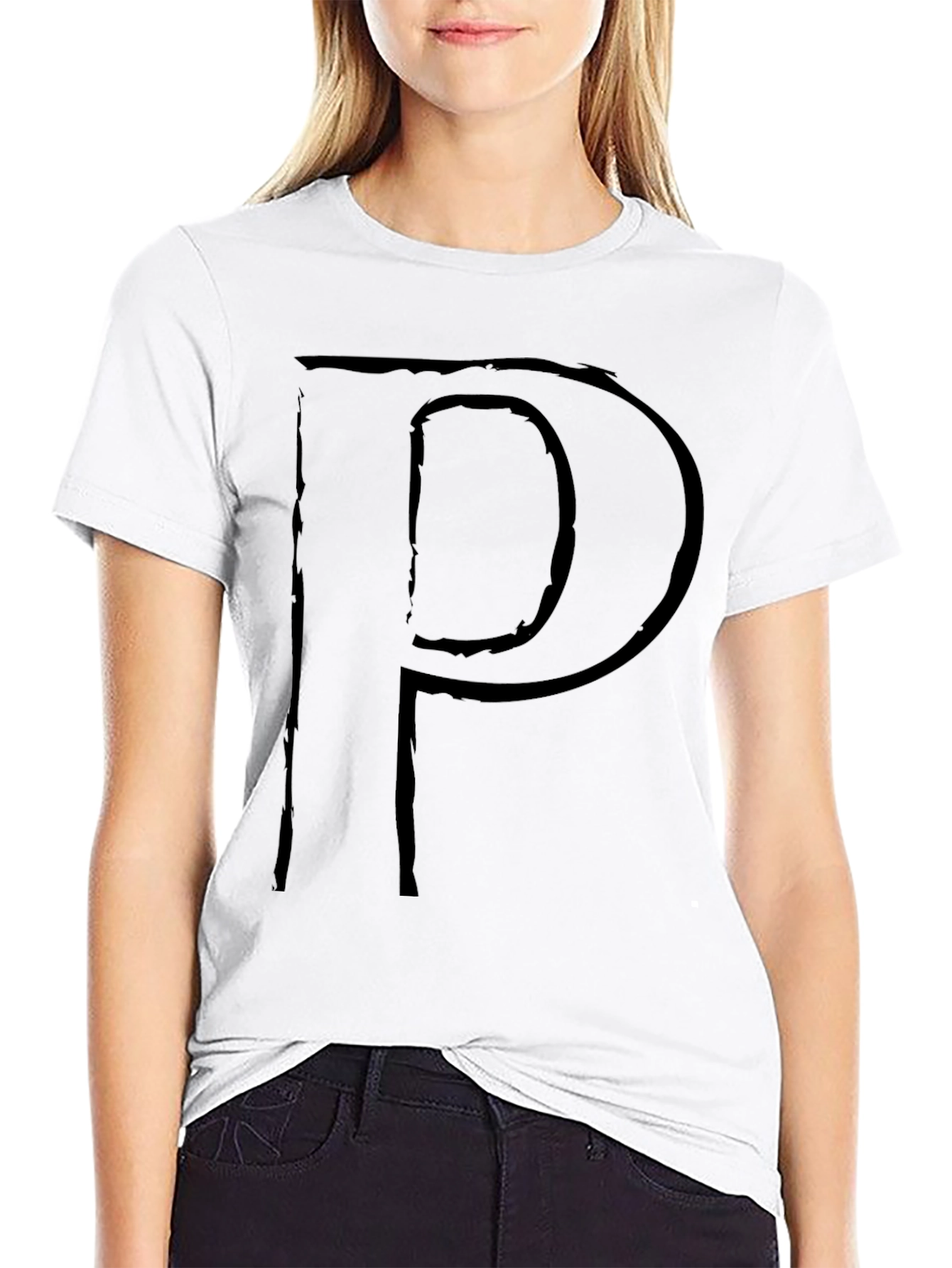 Letter P Graphic Print T-Shirt - Stylish Black Tee