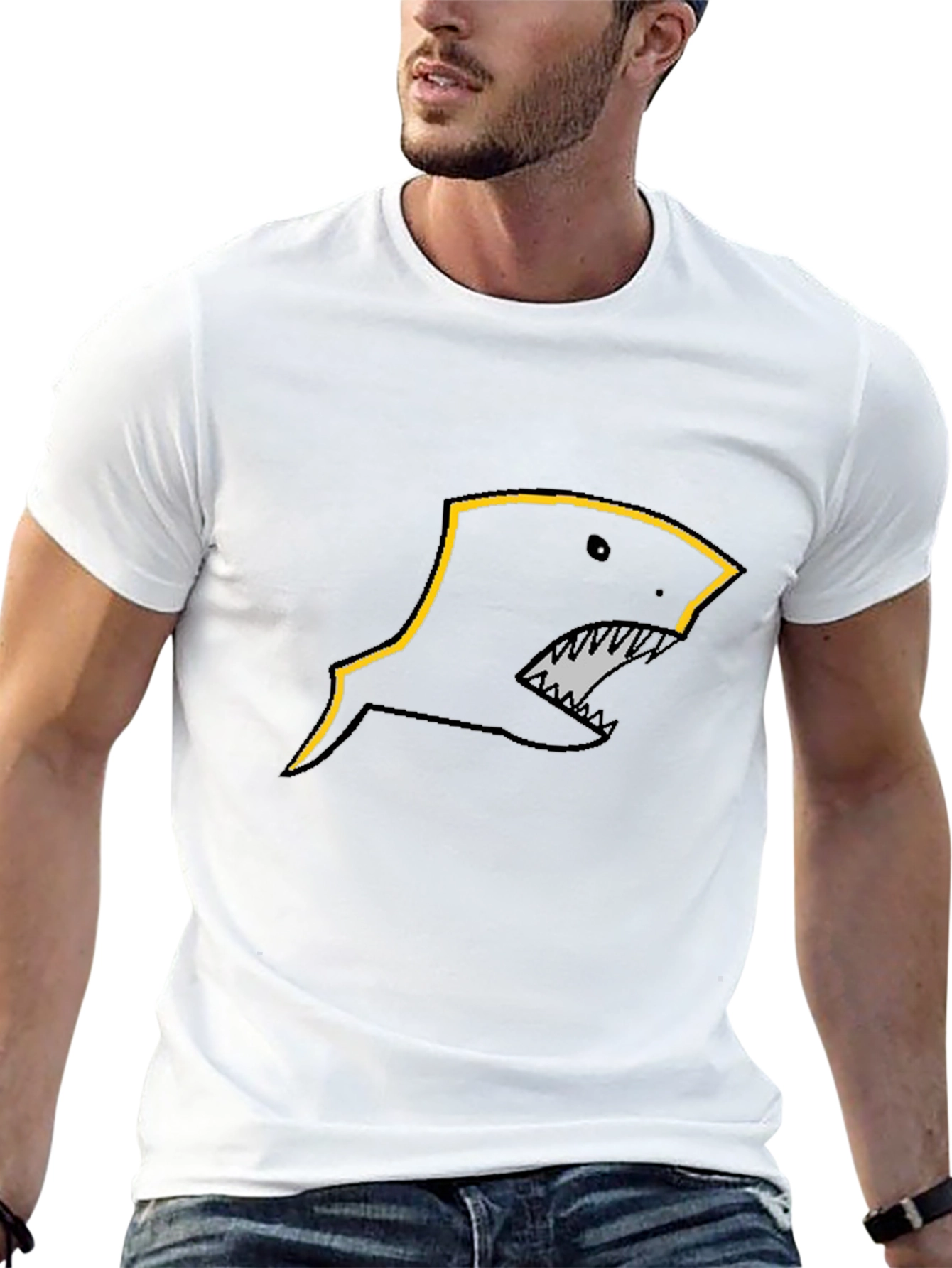 Edgy Shark Graphic T-Shirt - Black Crew Neck Tee