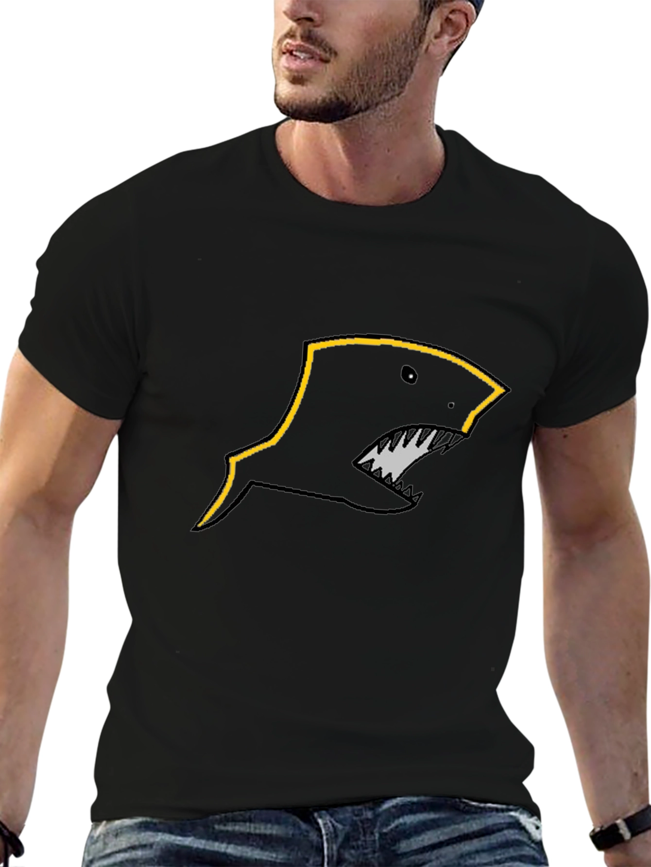 Edgy Shark Graphic T-Shirt - Black Crew Neck Tee