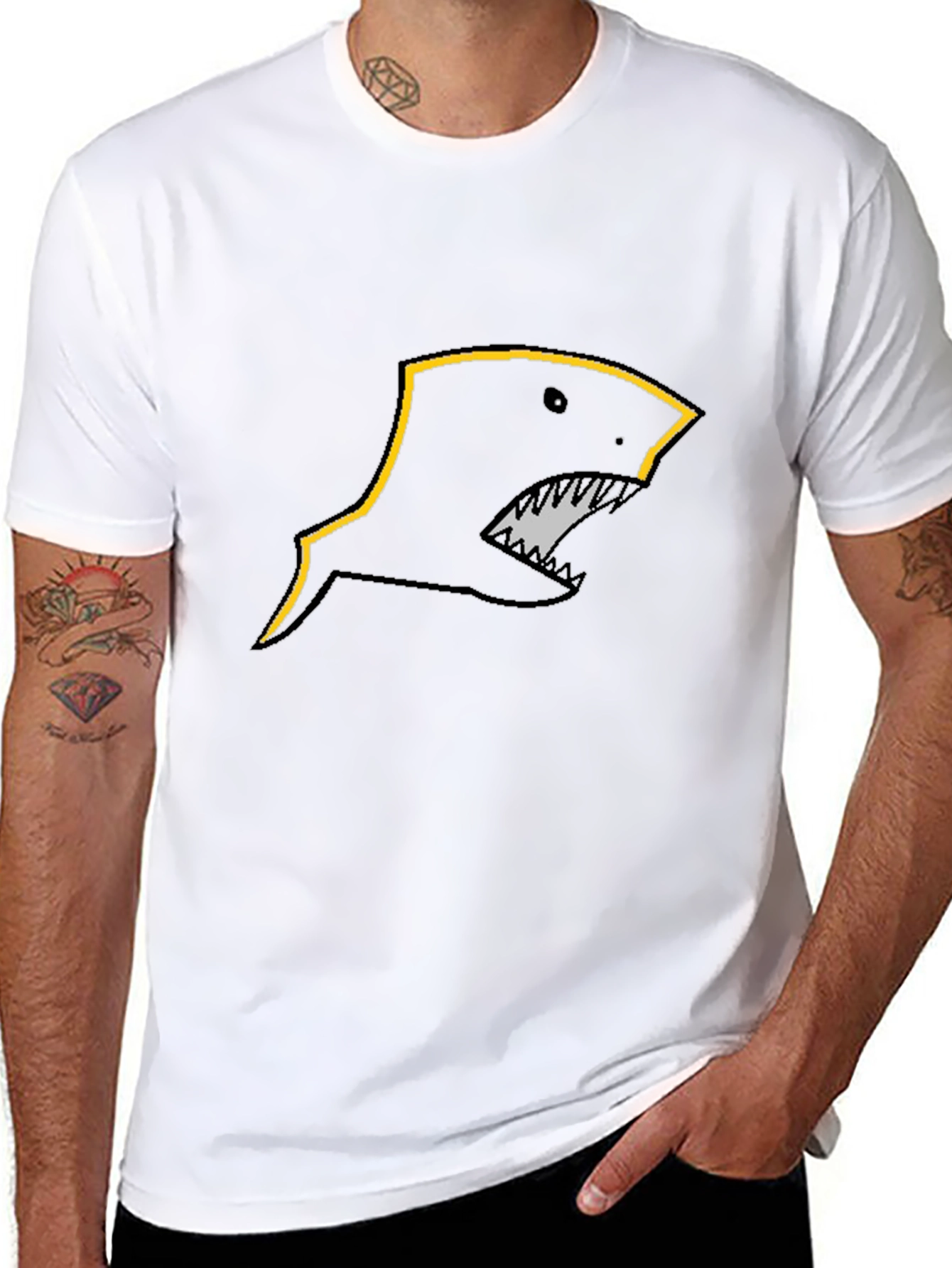 Edgy Shark Graphic T-Shirt - Black Crew Neck Tee