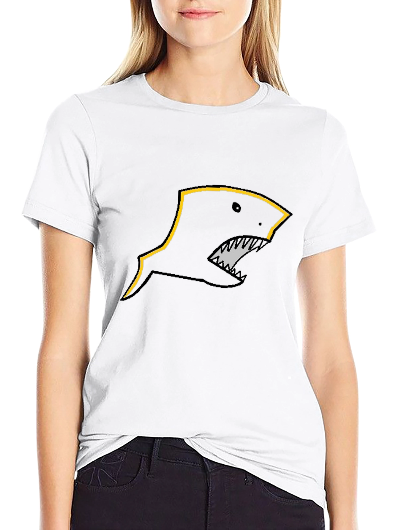 Edgy Shark Graphic T-Shirt - Black Crew Neck Tee