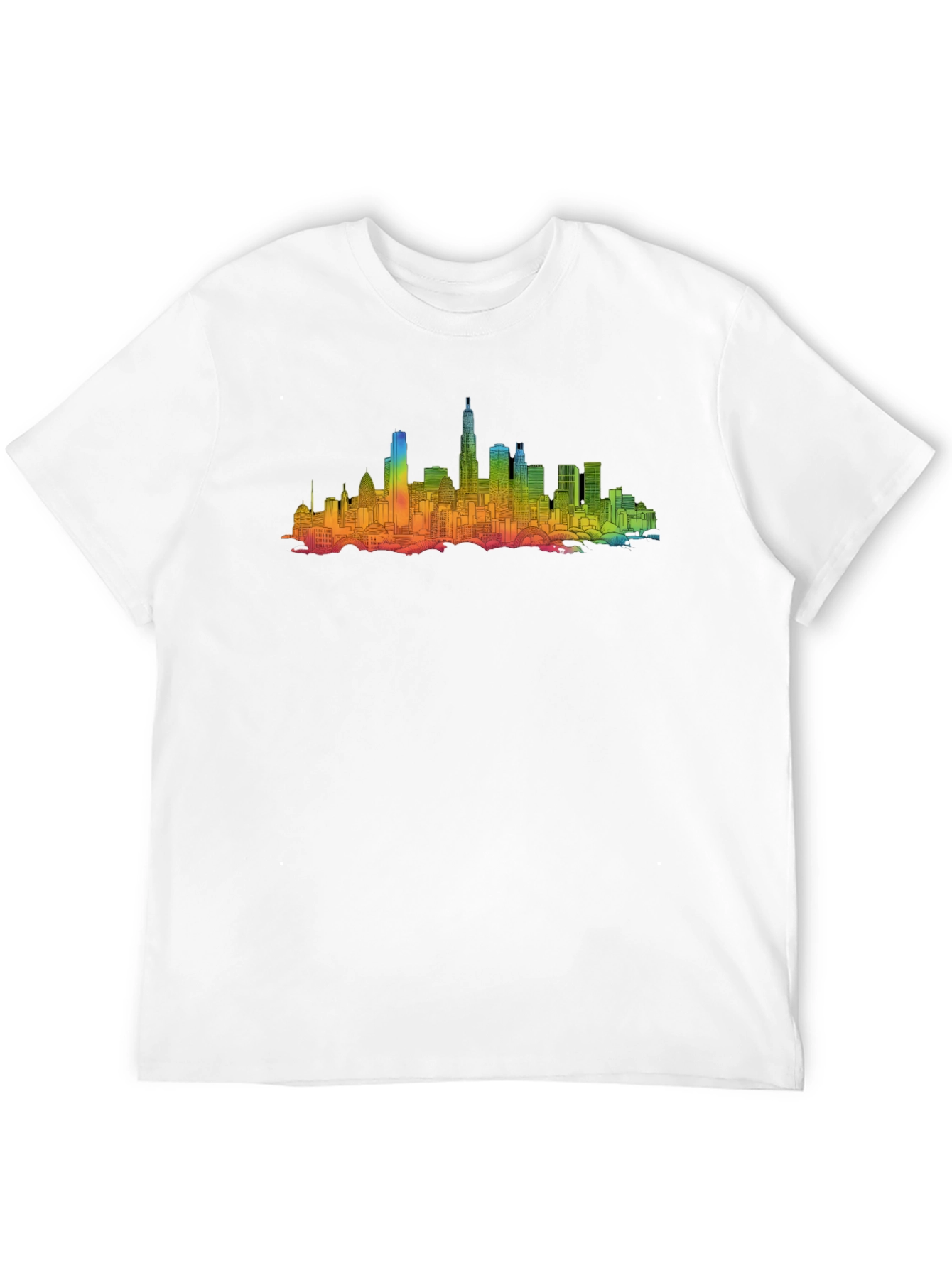 Rainbow Cityscape Graphic Tee - Black Cotton Blend