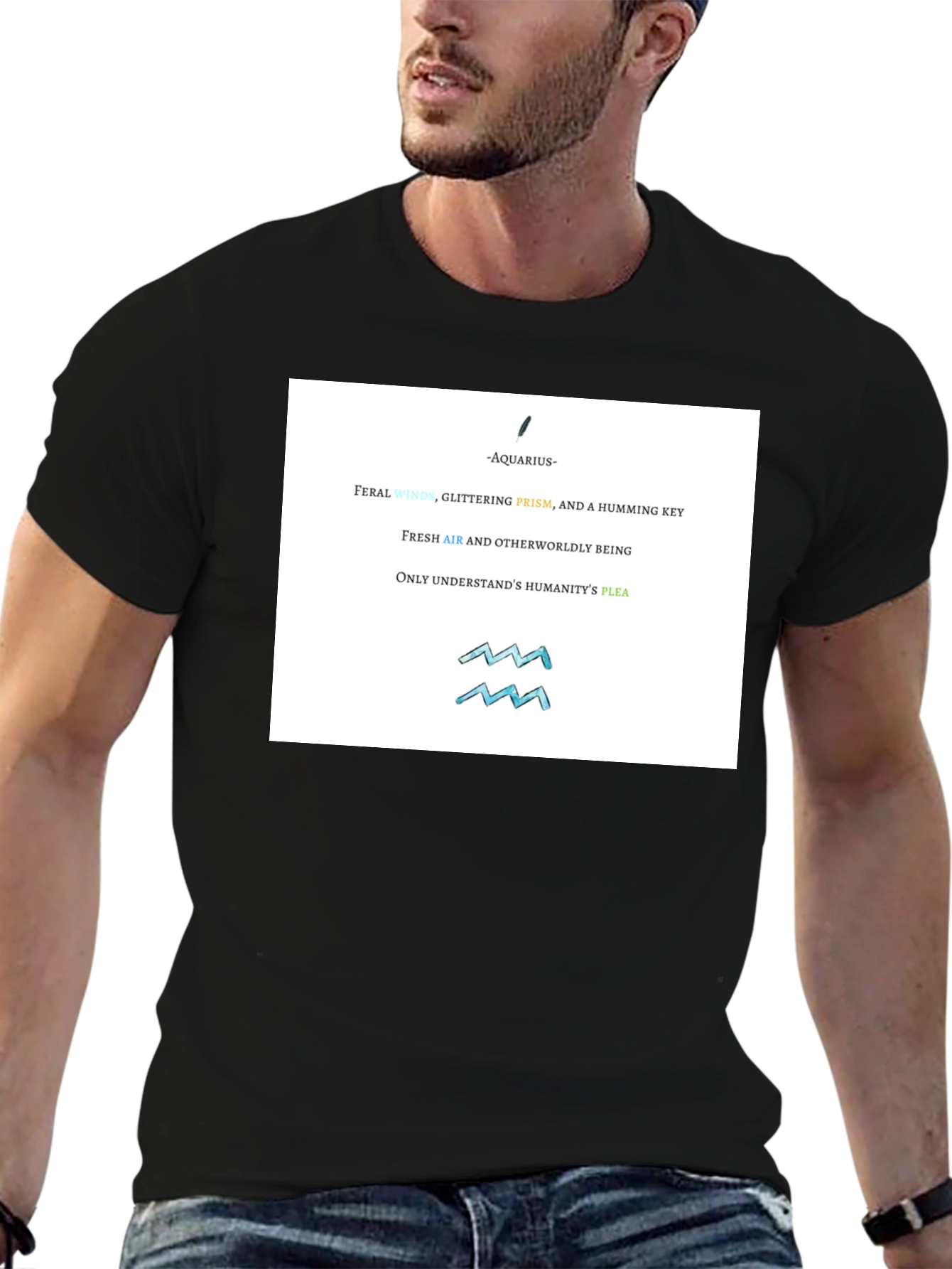 Aquarius Zodiac T-Shirt: Feral Winds & Fresh Air Design