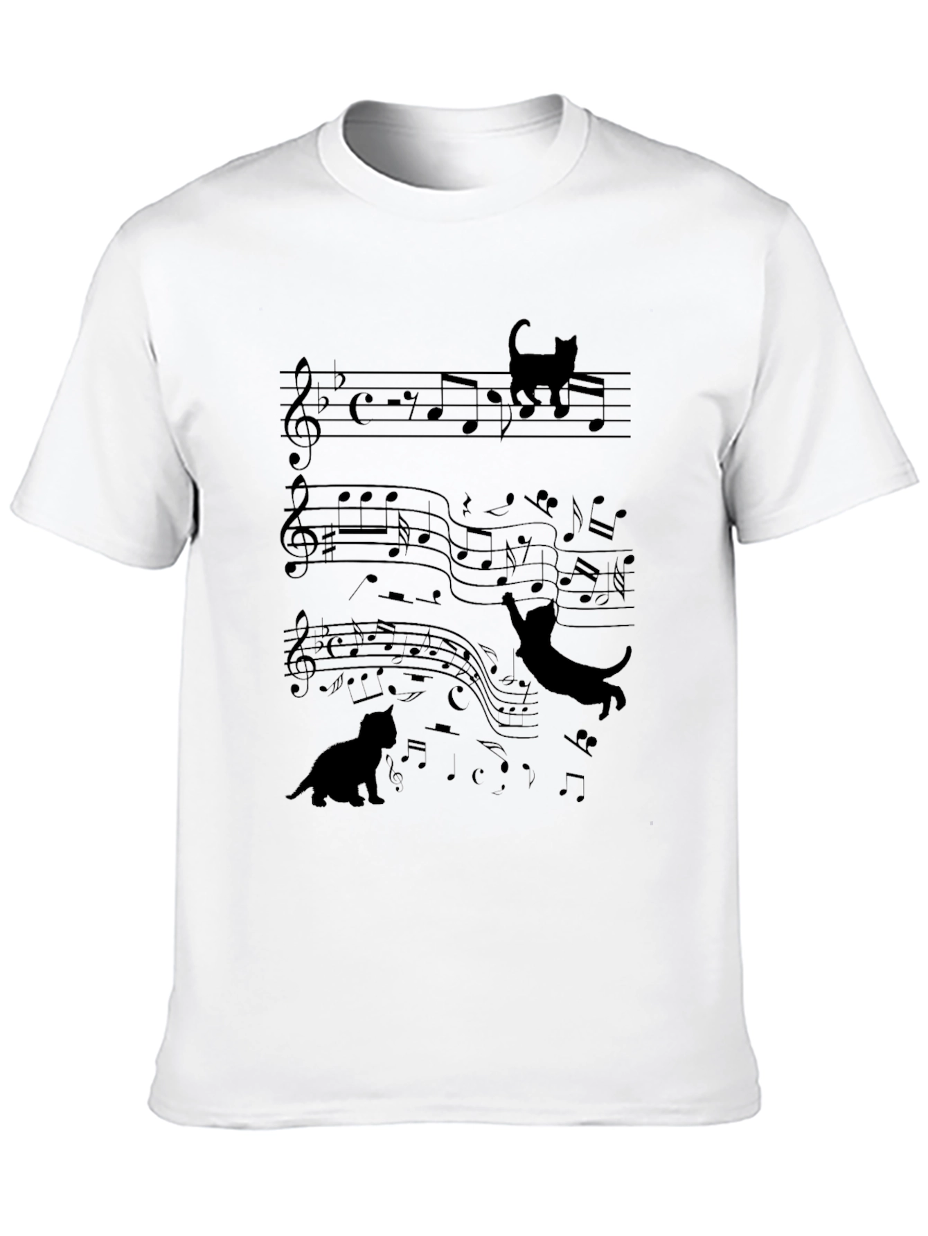Cats on Music Staff T-Shirt - Whimsical Design