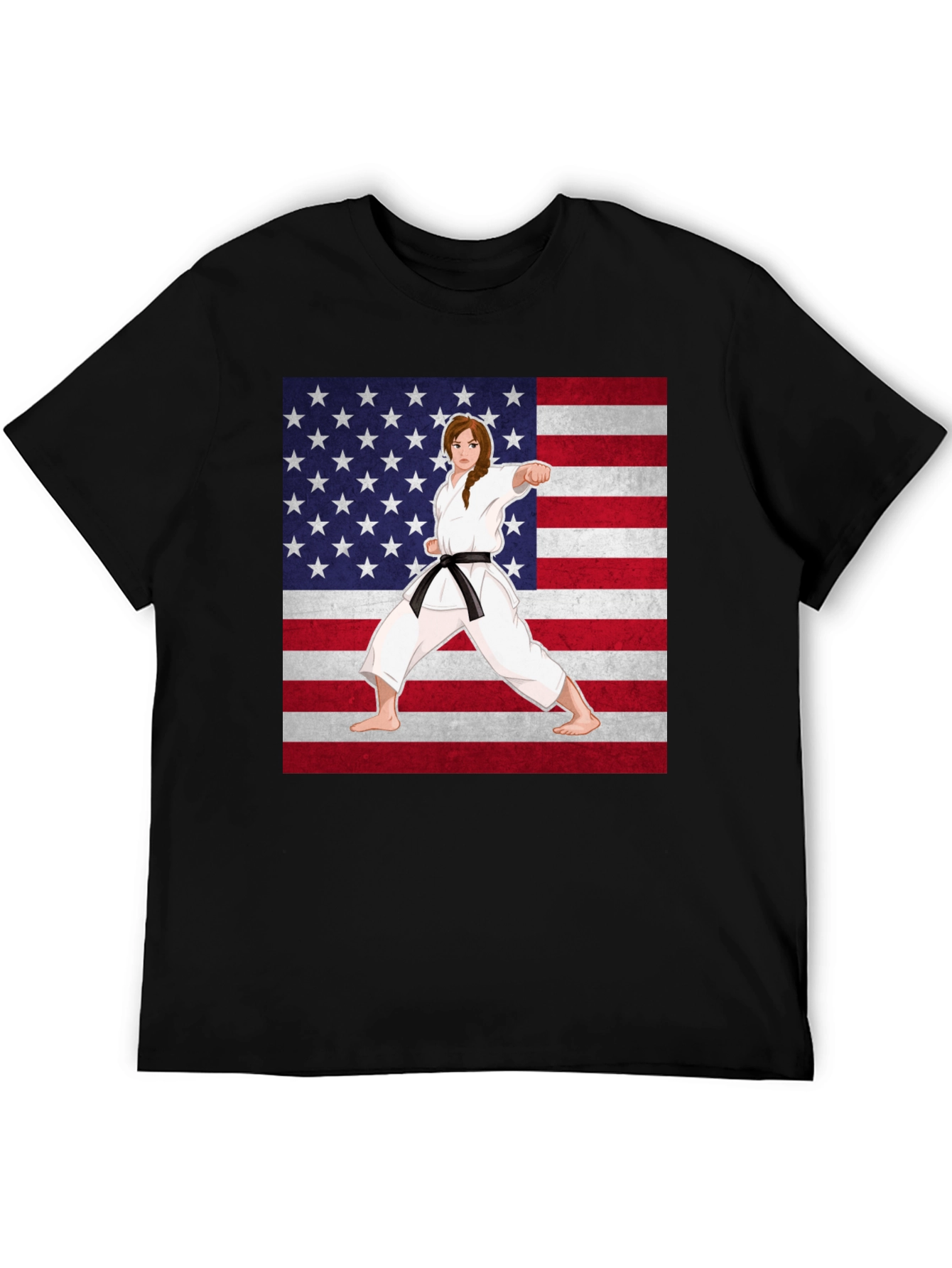 Karate Girl USA Flag T-Shirt - Martial Arts Pride