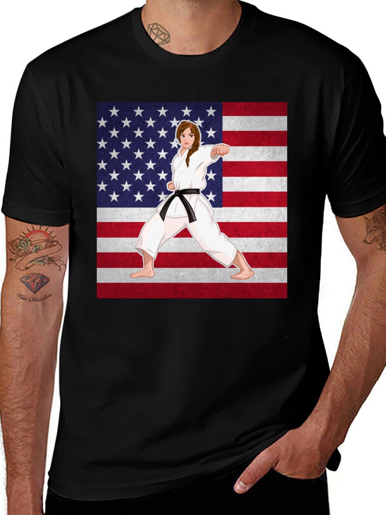 Karate Girl USA Flag T-Shirt - Martial Arts Pride
