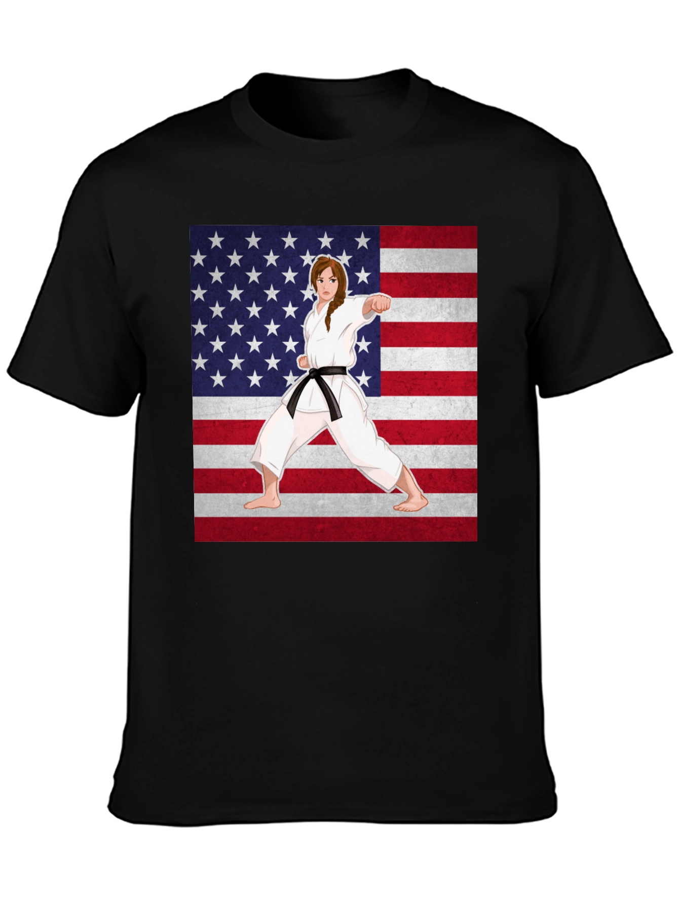 Karate Girl USA Flag T-Shirt - Martial Arts Pride