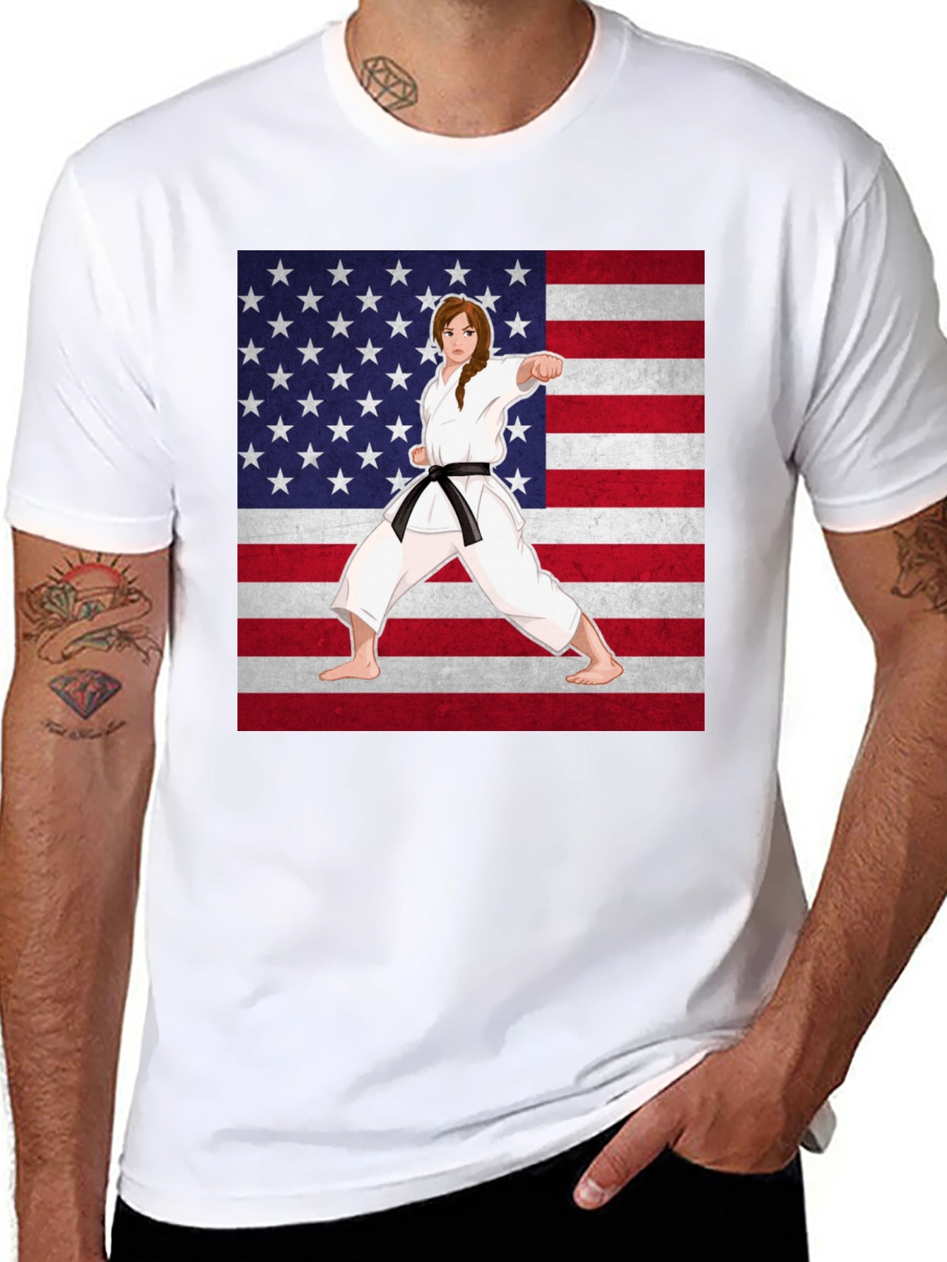 Karate Girl USA Flag T-Shirt - Martial Arts Pride