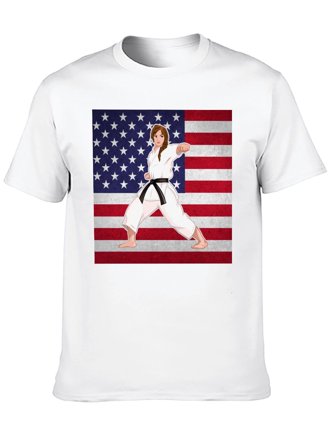 Karate Girl USA Flag T-Shirt - Martial Arts Pride