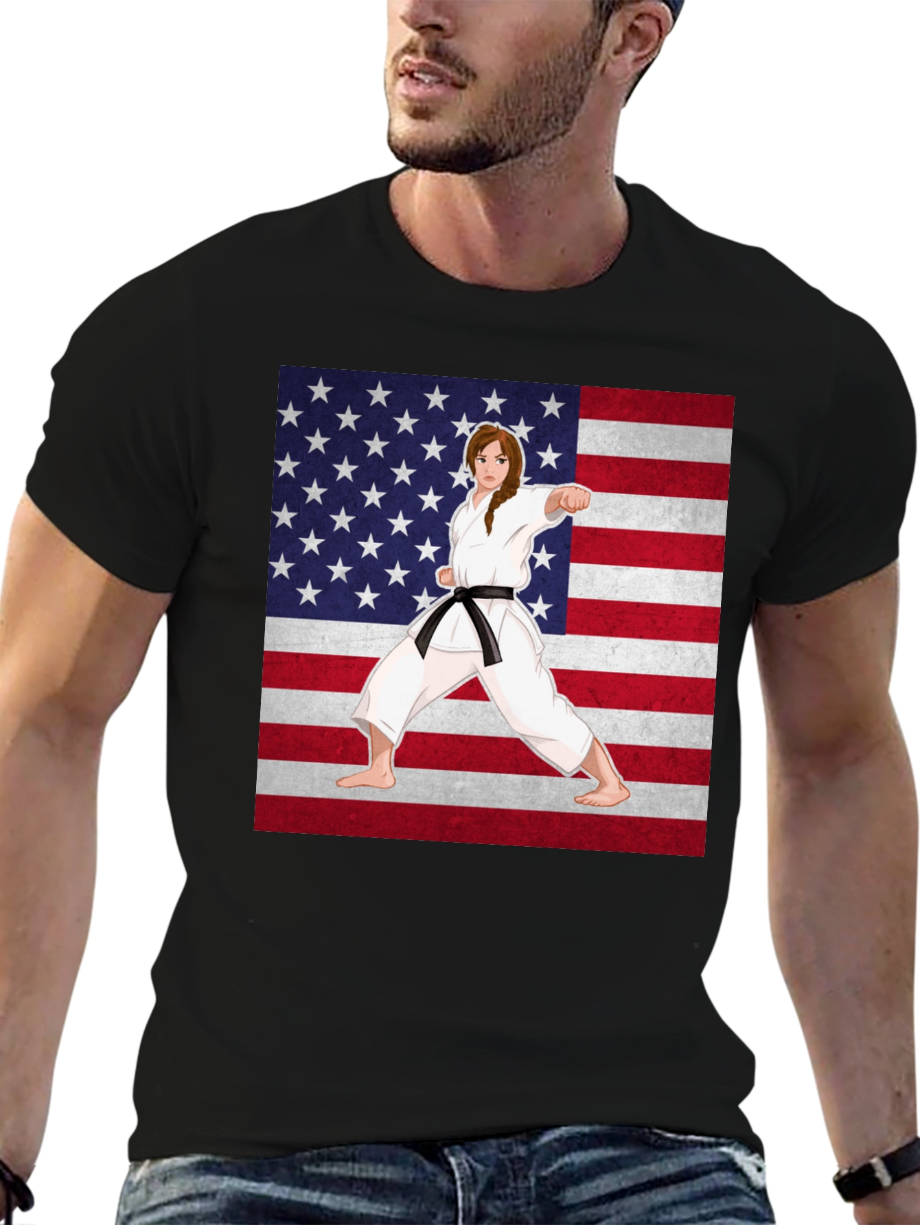 Karate Girl USA Flag T-Shirt - Martial Arts Pride