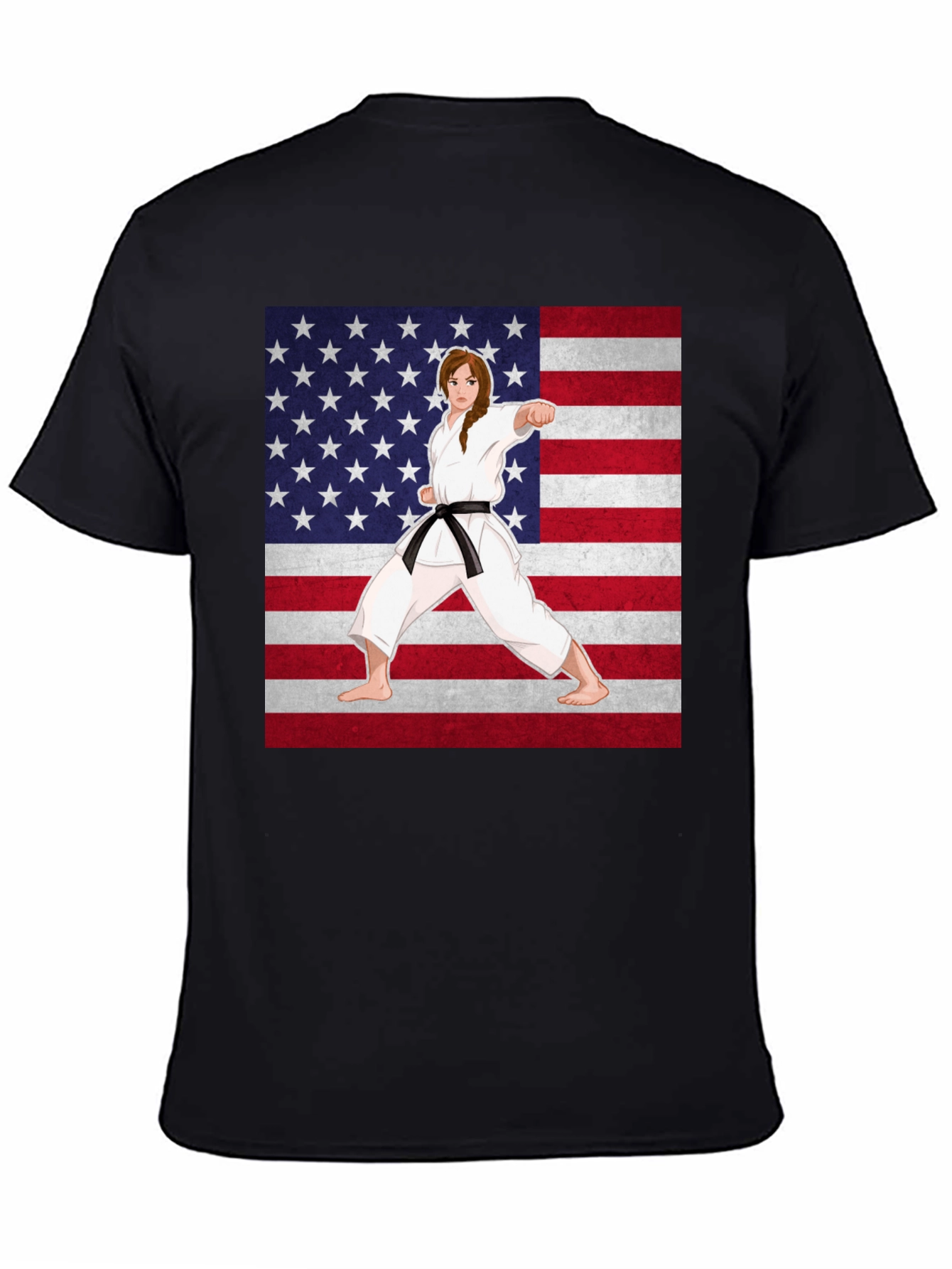 Karate Girl USA Flag T-Shirt - Martial Arts Pride