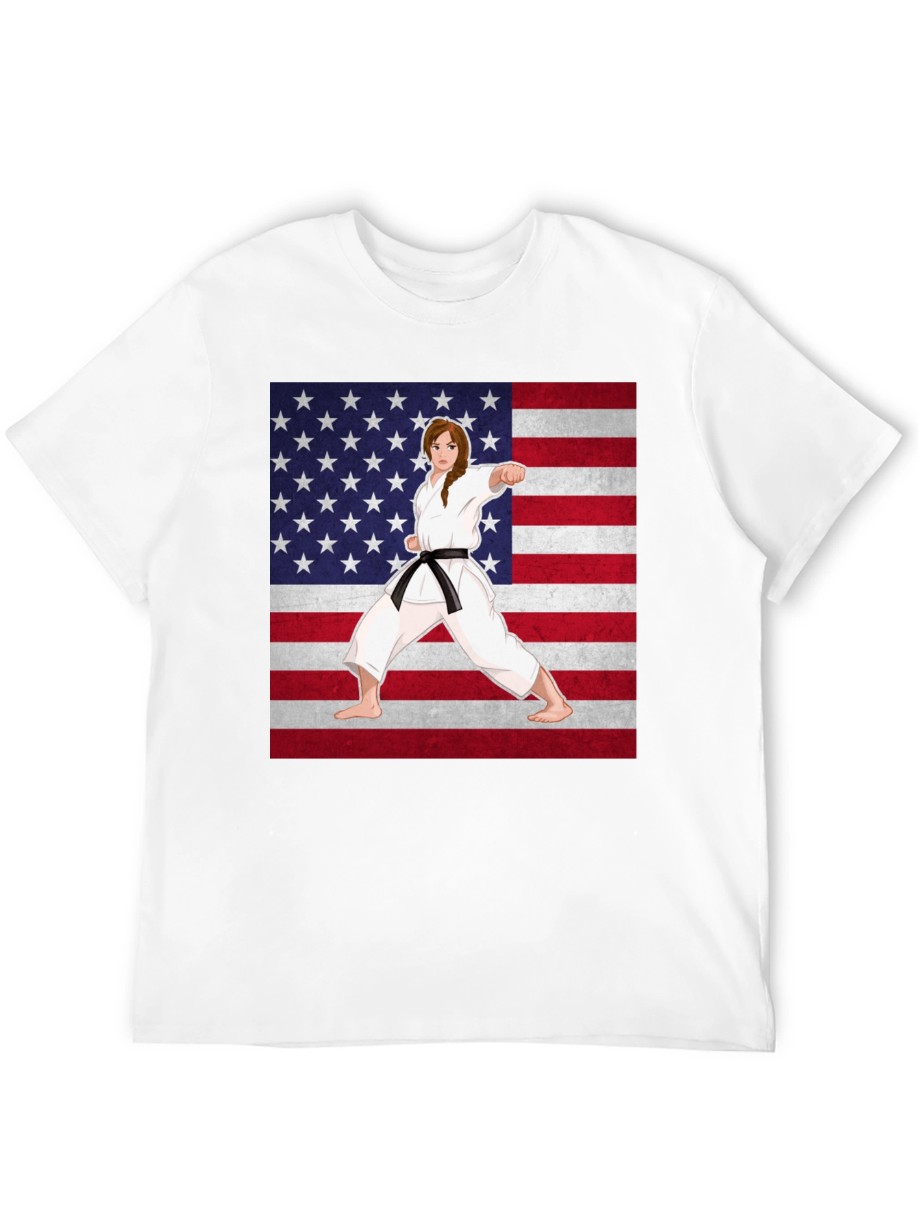 Karate Girl USA Flag T-Shirt - Martial Arts Pride