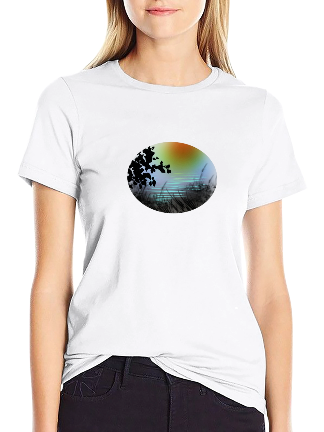 Sunset Lake Graphic Tee - Stylish Black T-Shirt
