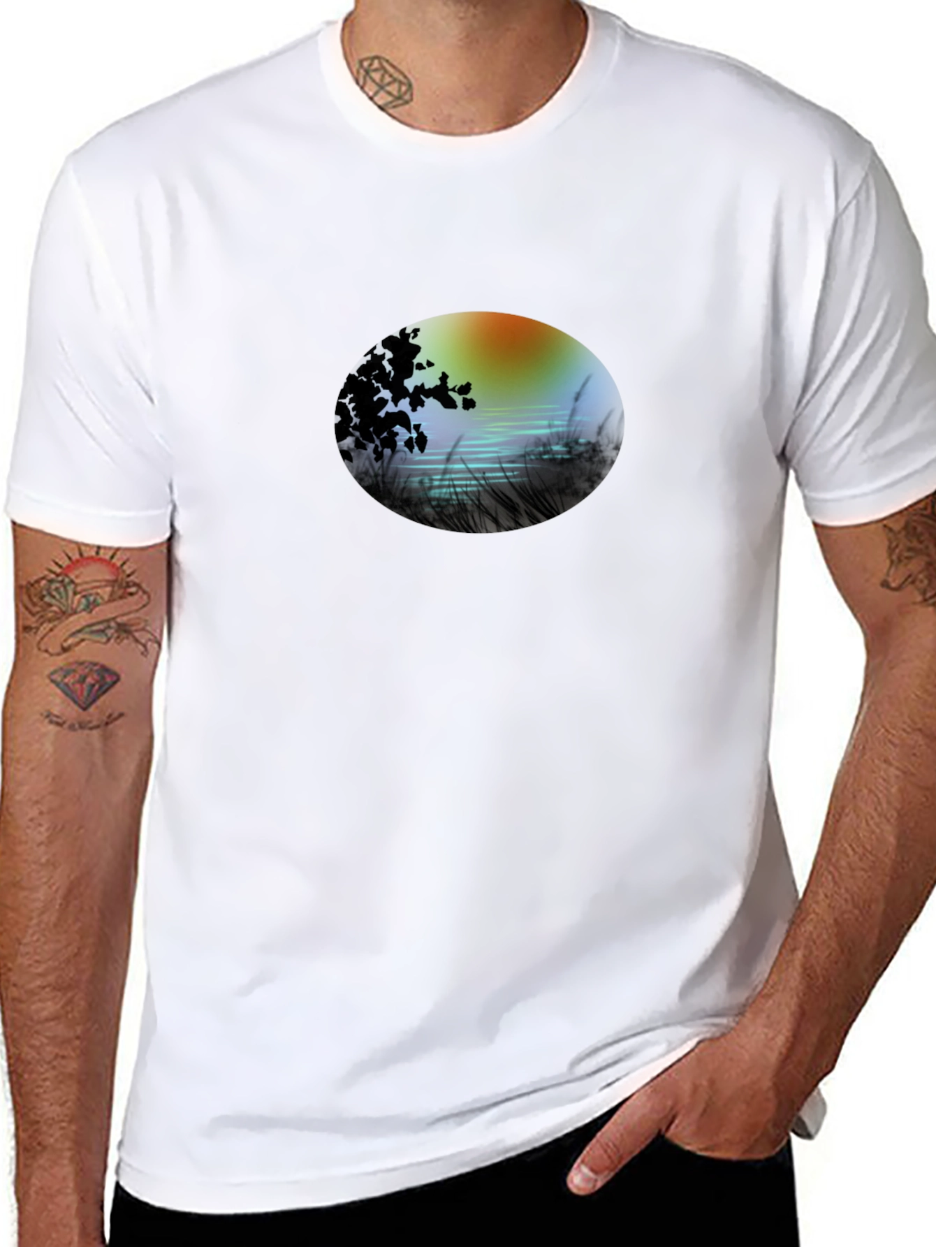 Sunset Lake Graphic Tee - Stylish Black T-Shirt
