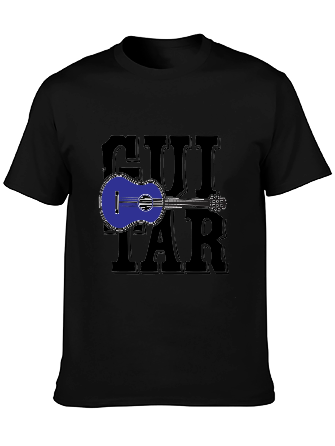 Guitar Graphic Print Black T-Shirt
