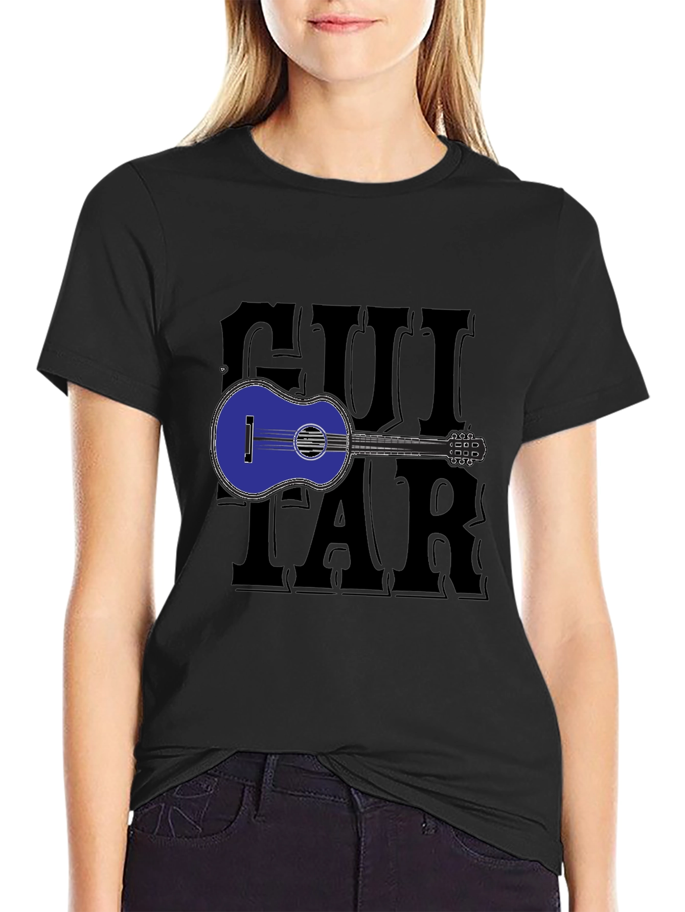 Guitar Graphic Print Black T-Shirt