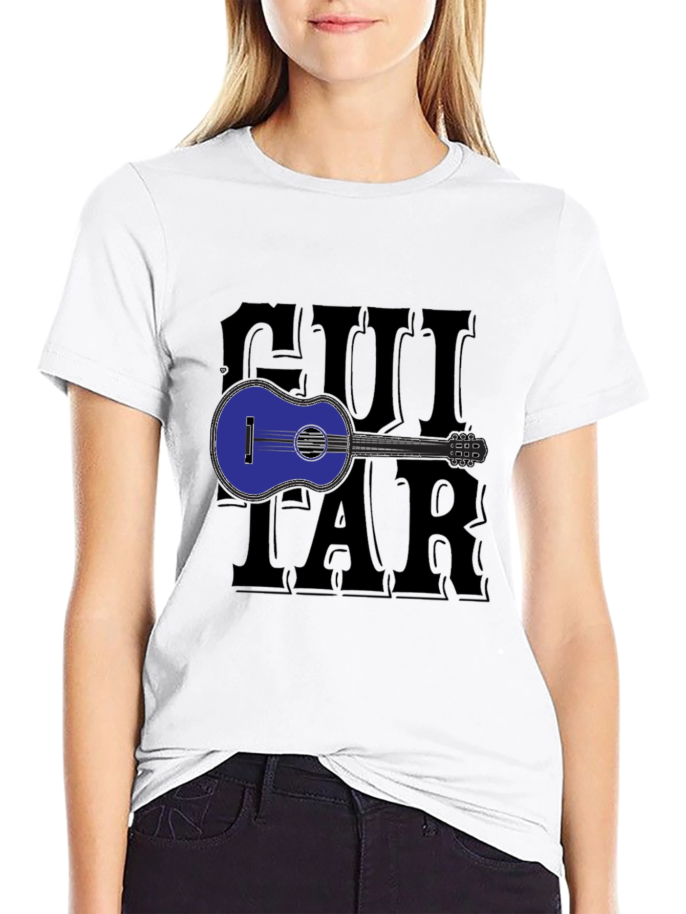 Guitar Graphic Print Black T-Shirt