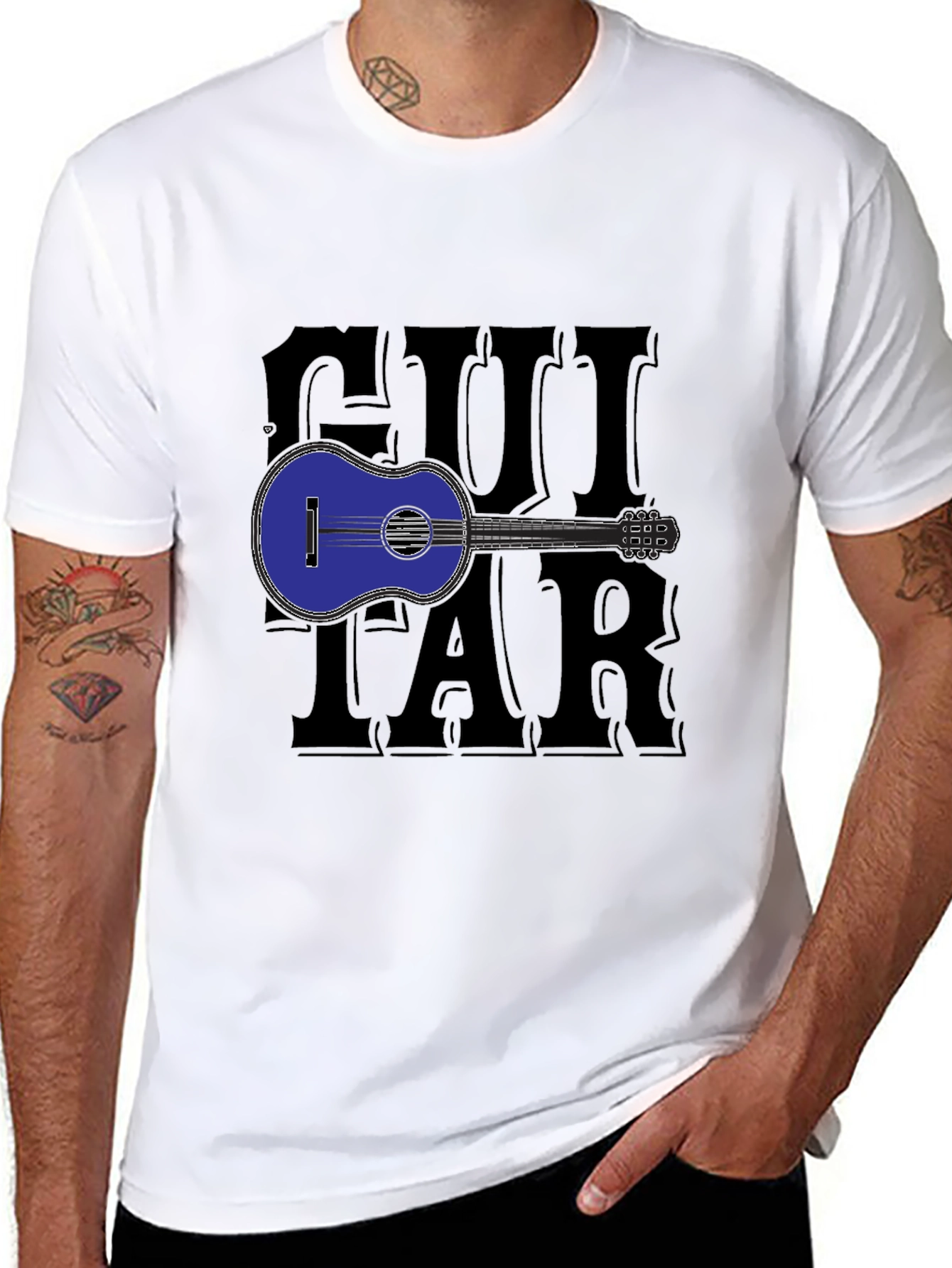 Guitar Graphic Print Black T-Shirt