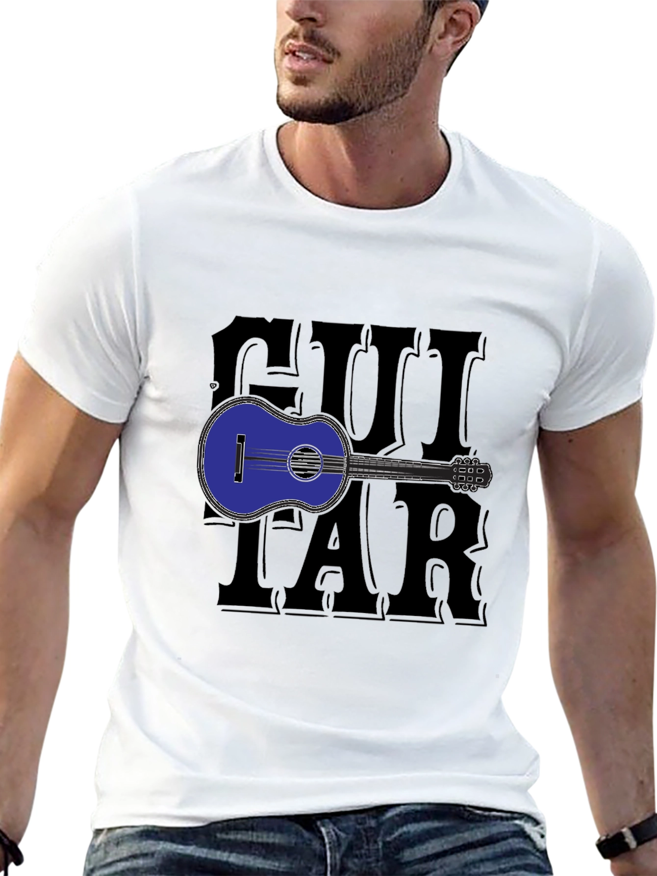 Guitar Graphic Print Black T-Shirt