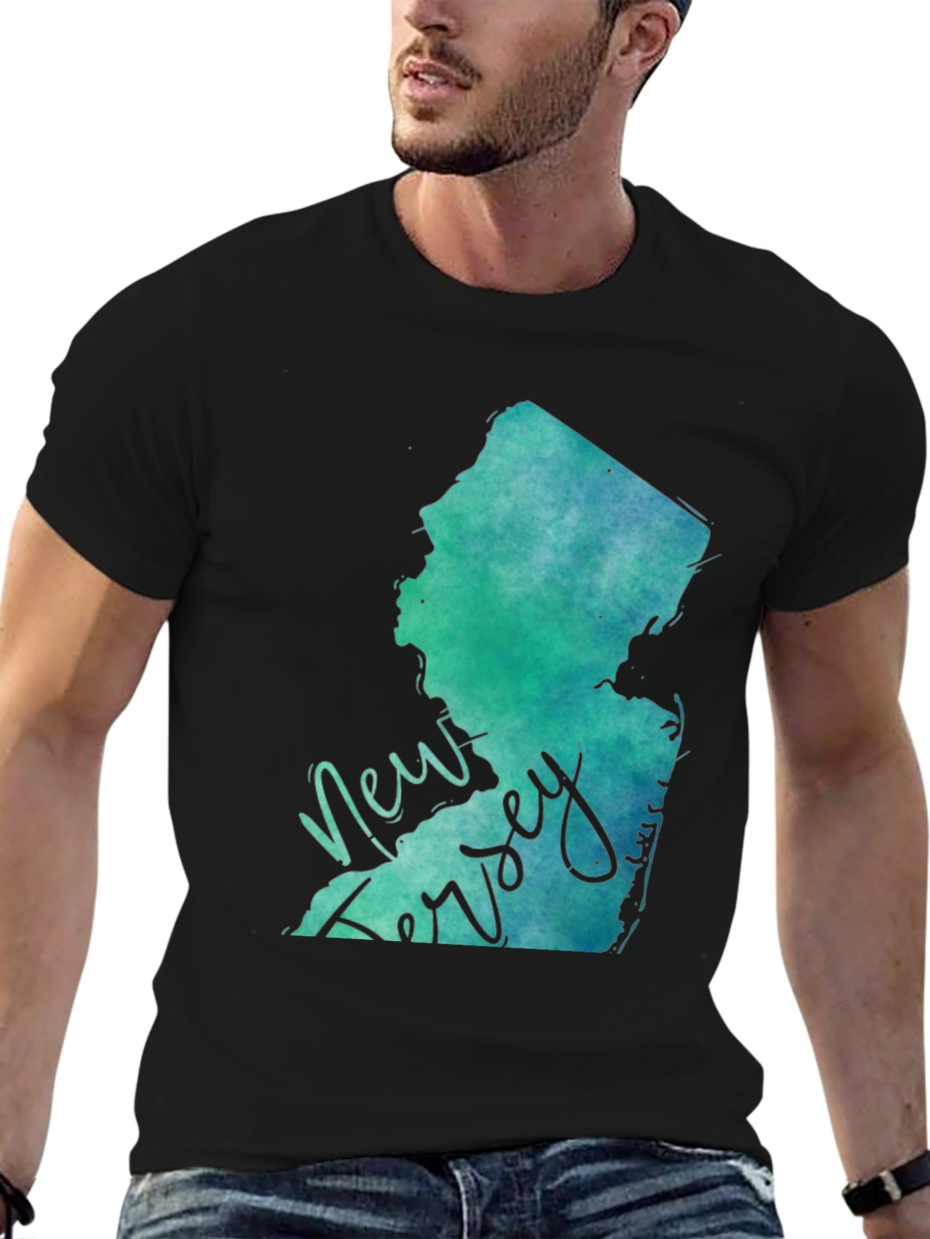 New Jersey State Map Graphic Tee - Black