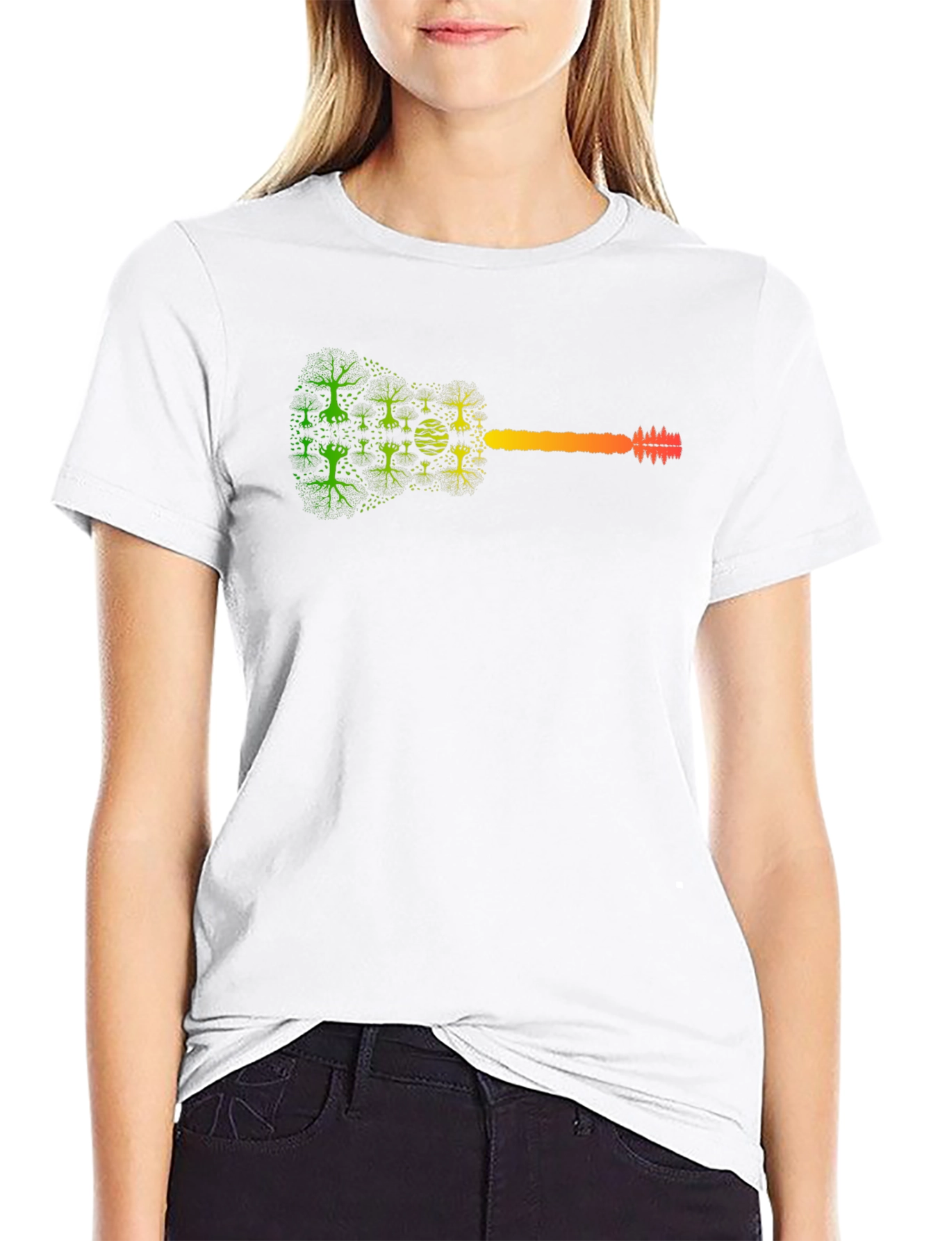 Nature Guitar Graphic Tee - Black Cotton T-Shirt