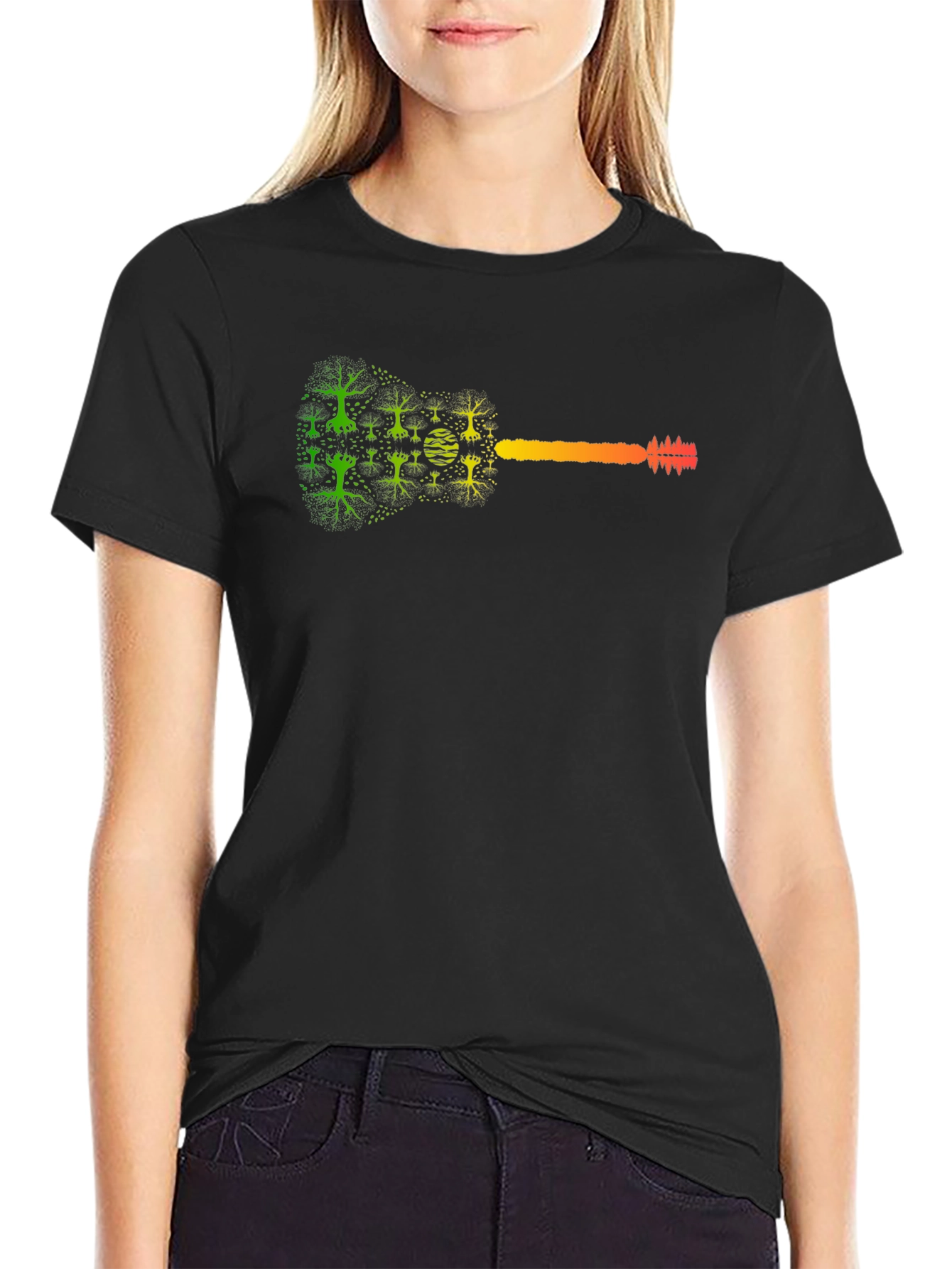 Nature Guitar Graphic Tee - Black Cotton T-Shirt