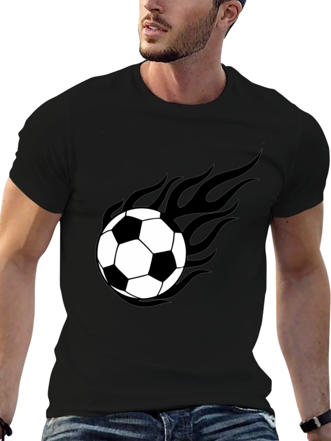 Flaming Soccer Ball Graphic Tee - Black