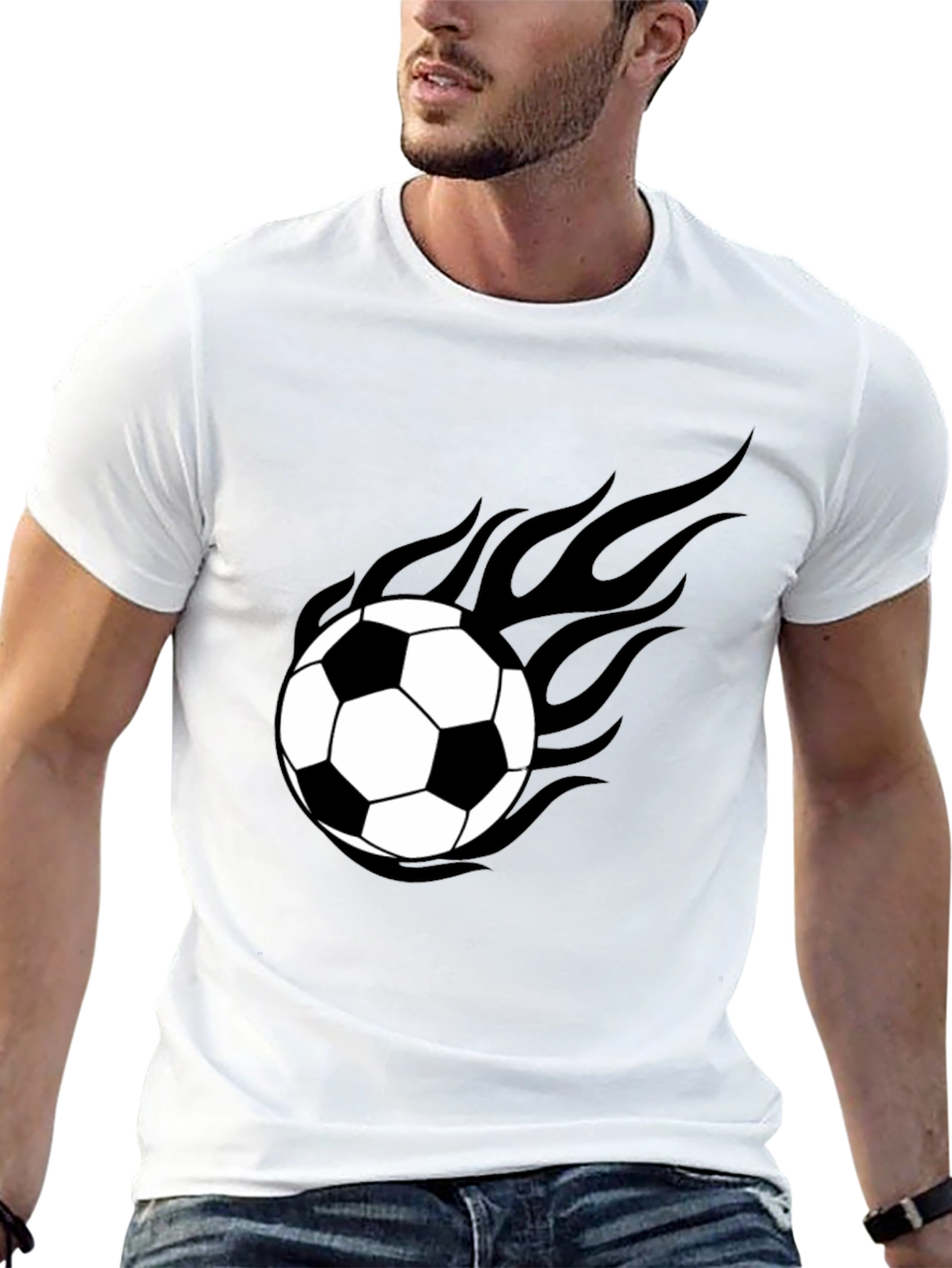 Flaming Soccer Ball Graphic Tee - Black