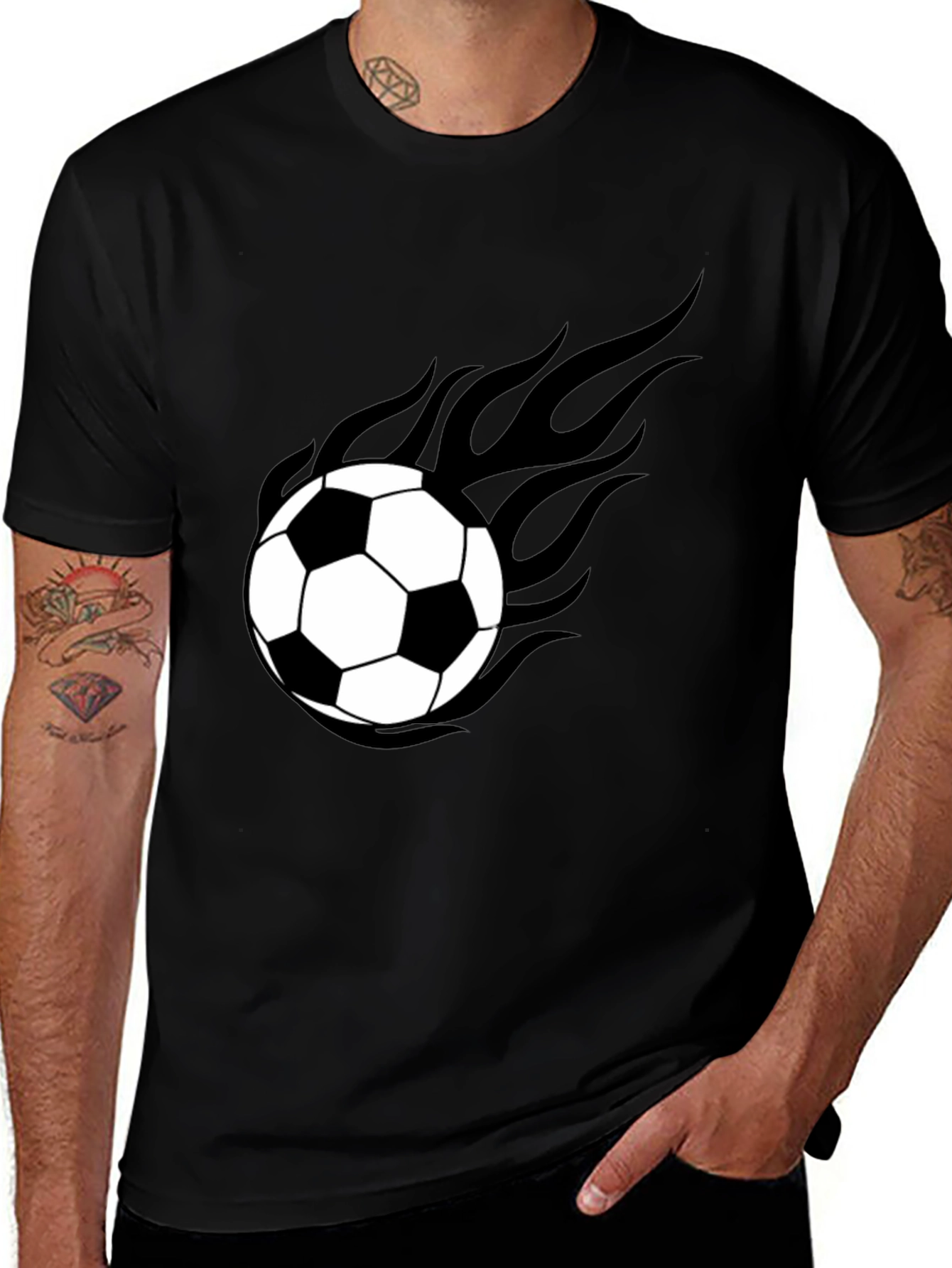 Flaming Soccer Ball Graphic Tee - Black