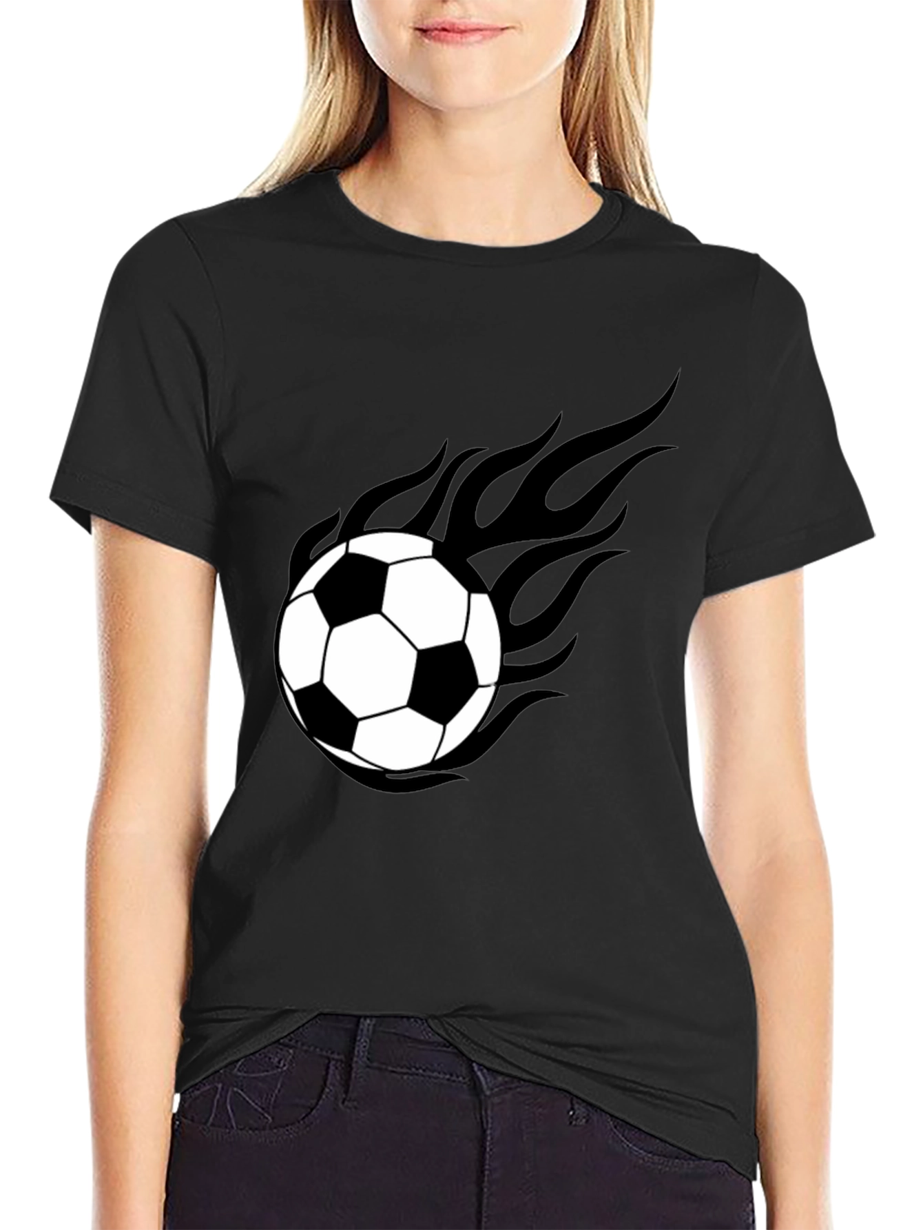 Flaming Soccer Ball Graphic Tee - Black