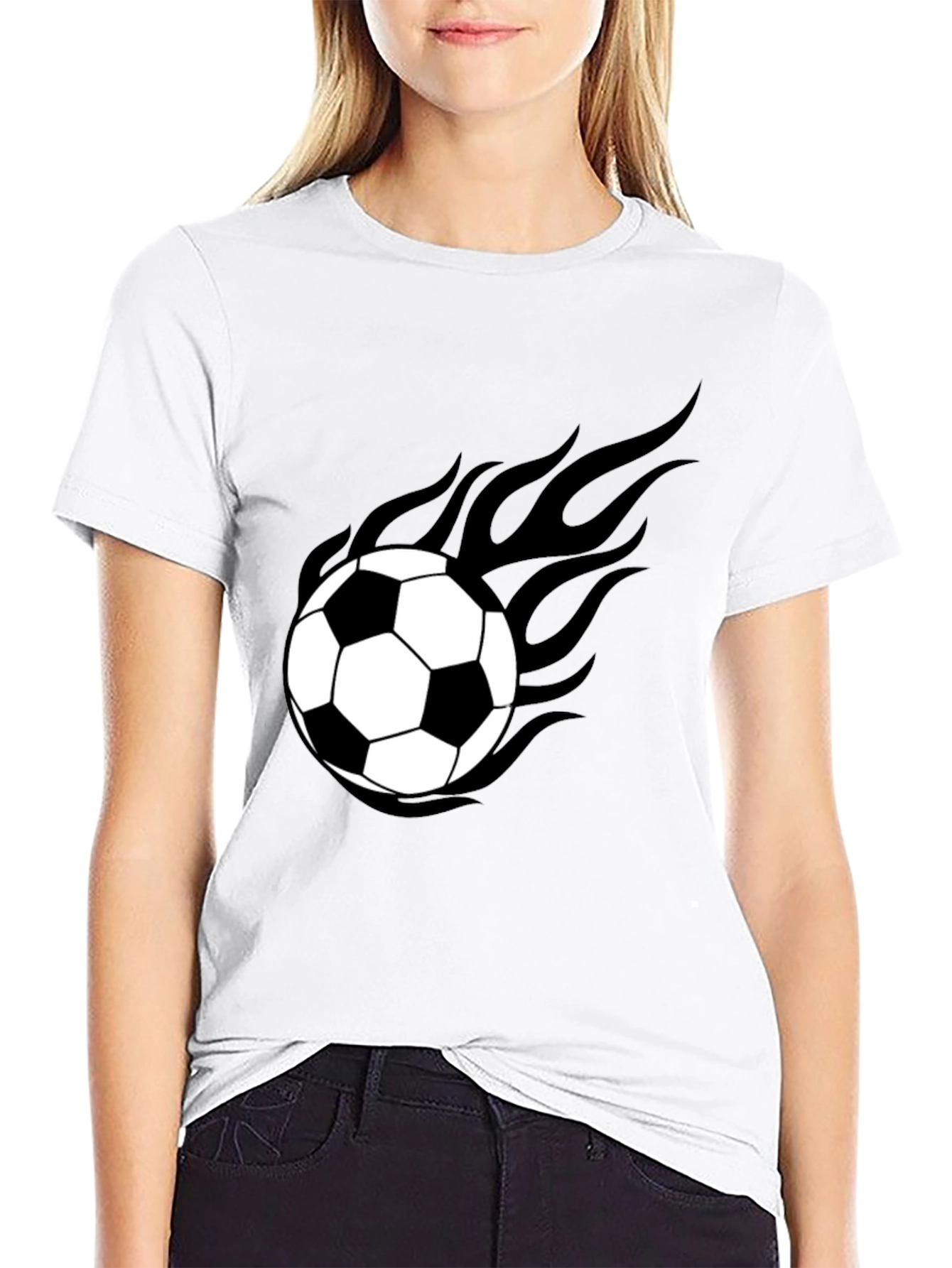 Flaming Soccer Ball Graphic Tee - Black