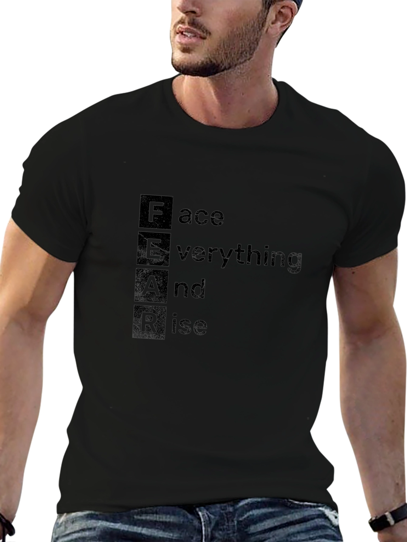 FEAR Face Everything Motivational Black T-Shirt