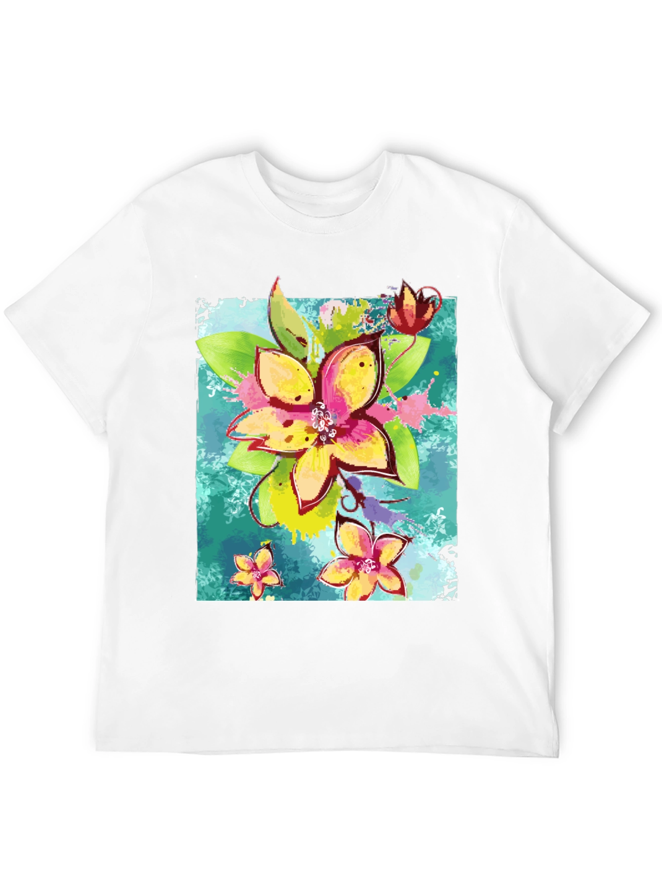 Floral Print Mens Black T-Shirt