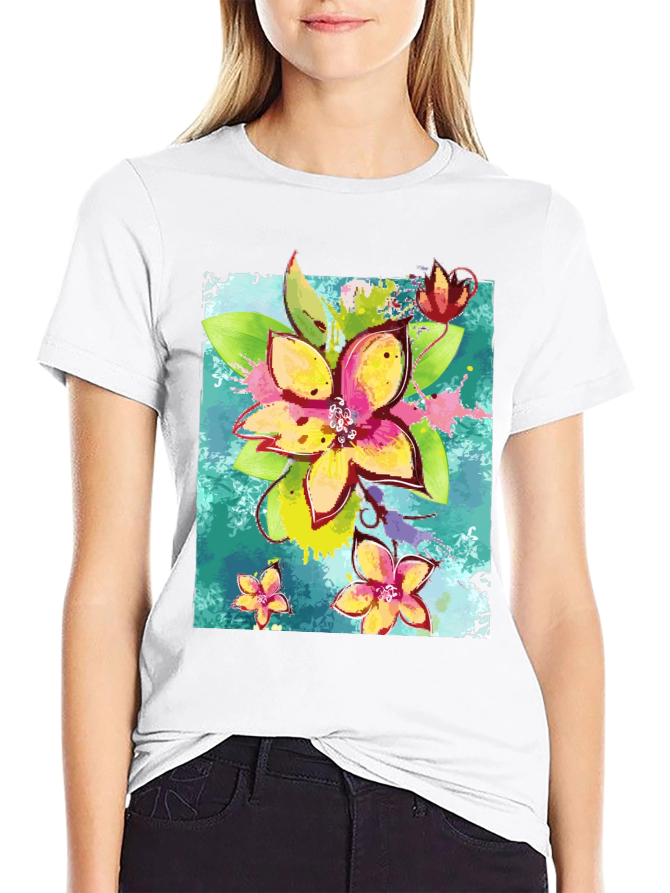 Floral Print Mens Black T-Shirt