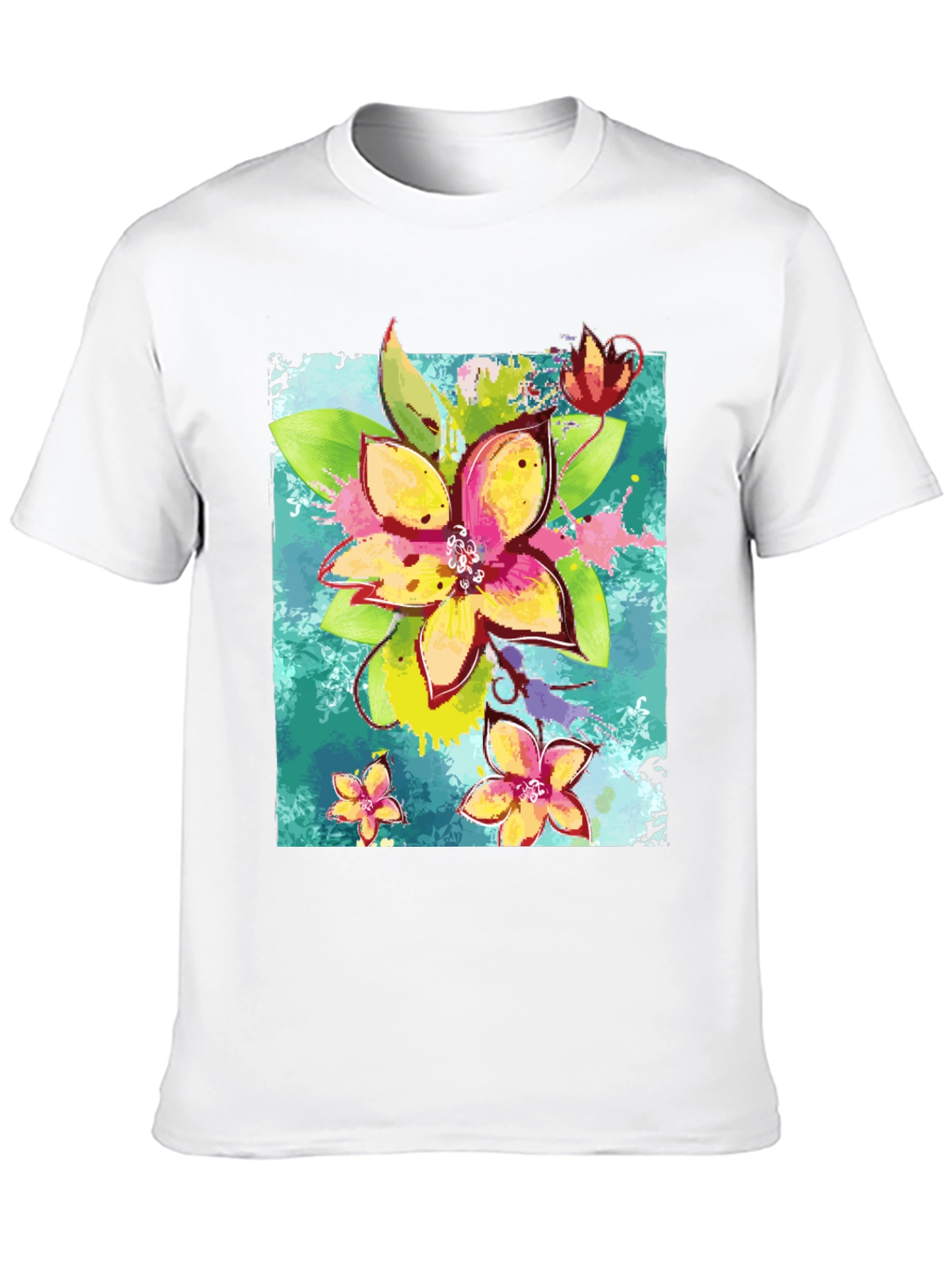 Floral Print Mens Black T-Shirt
