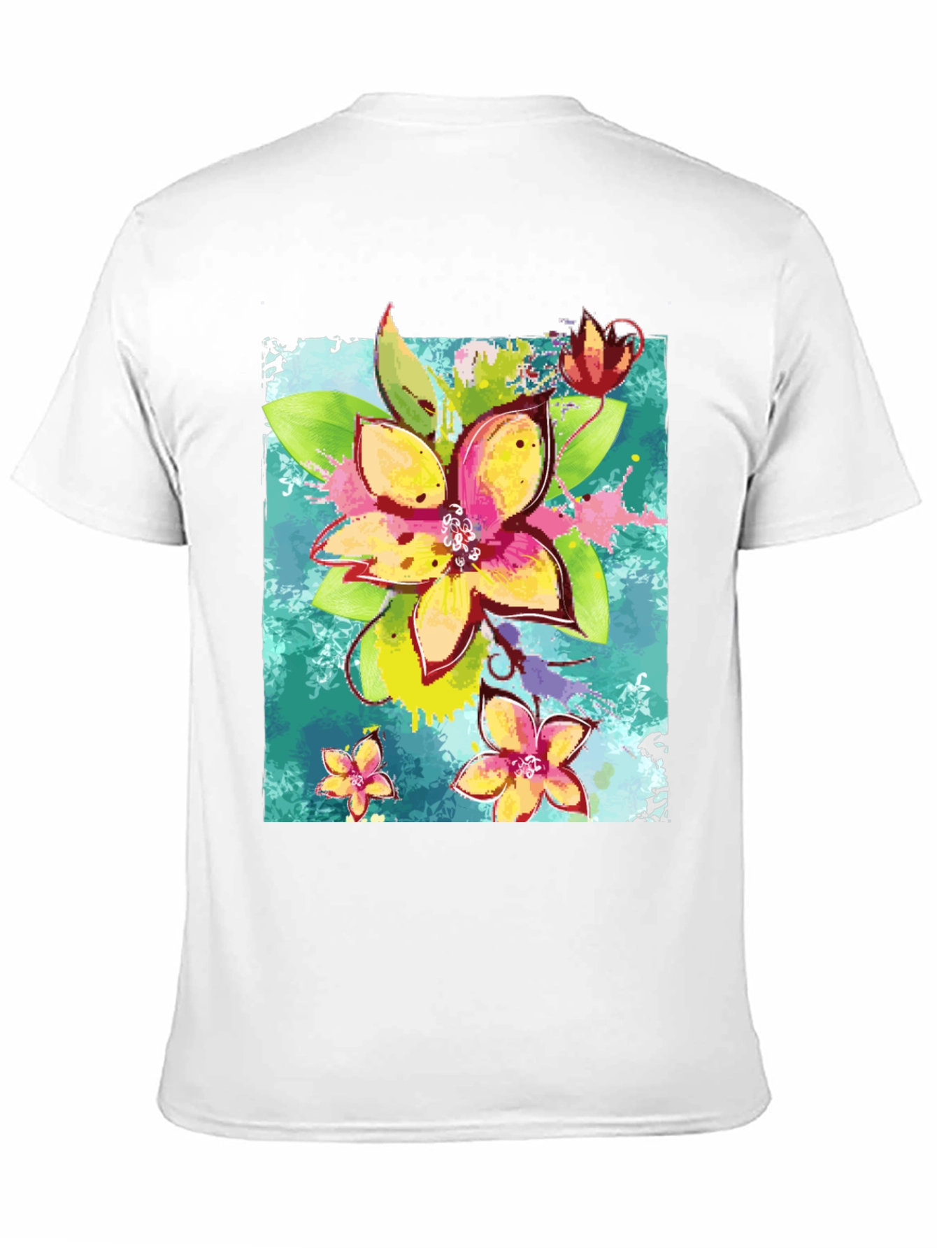 Floral Print Mens Black T-Shirt
