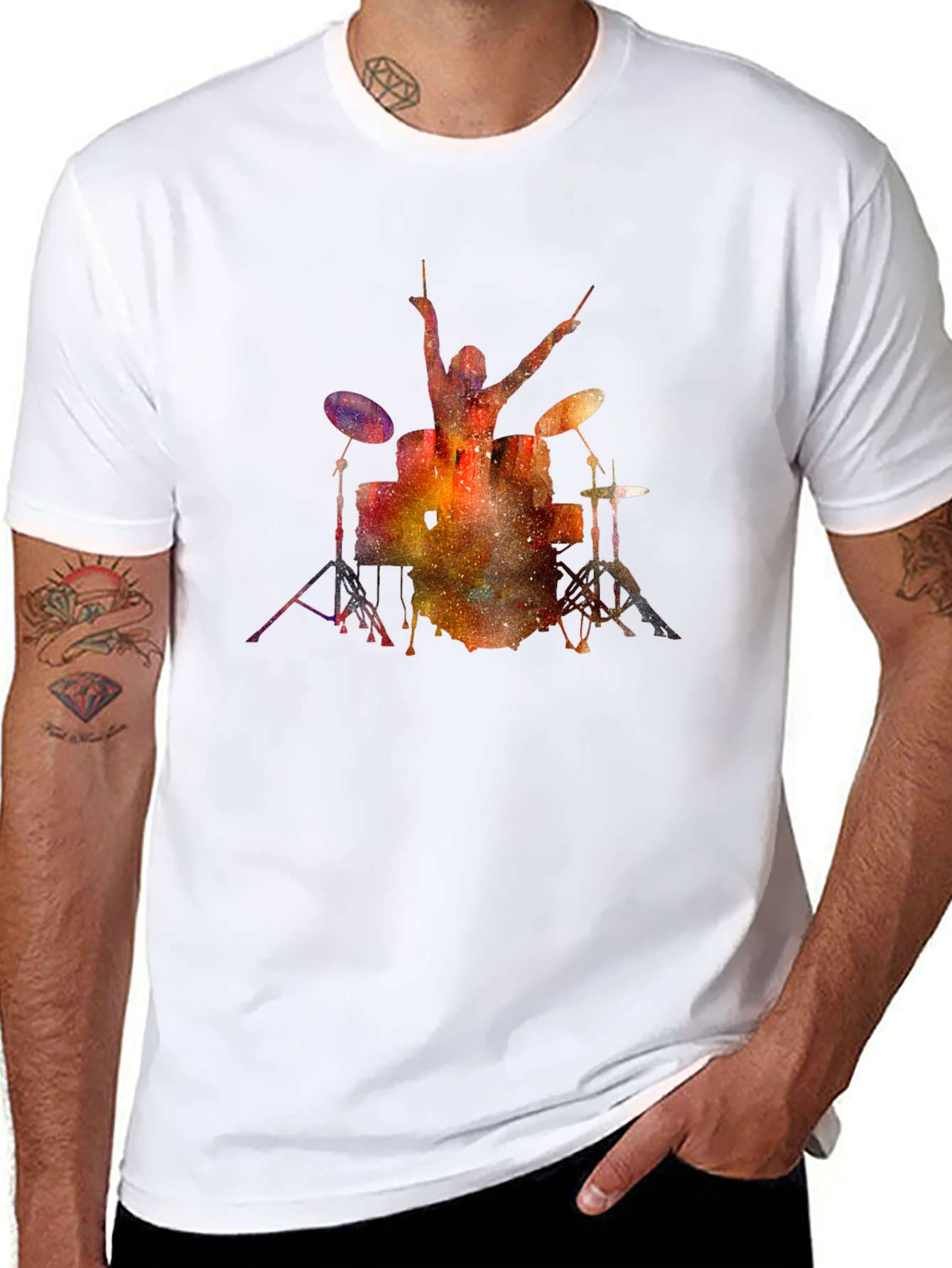 Cosmic Drummer T-Shirt - Black Cotton Tee