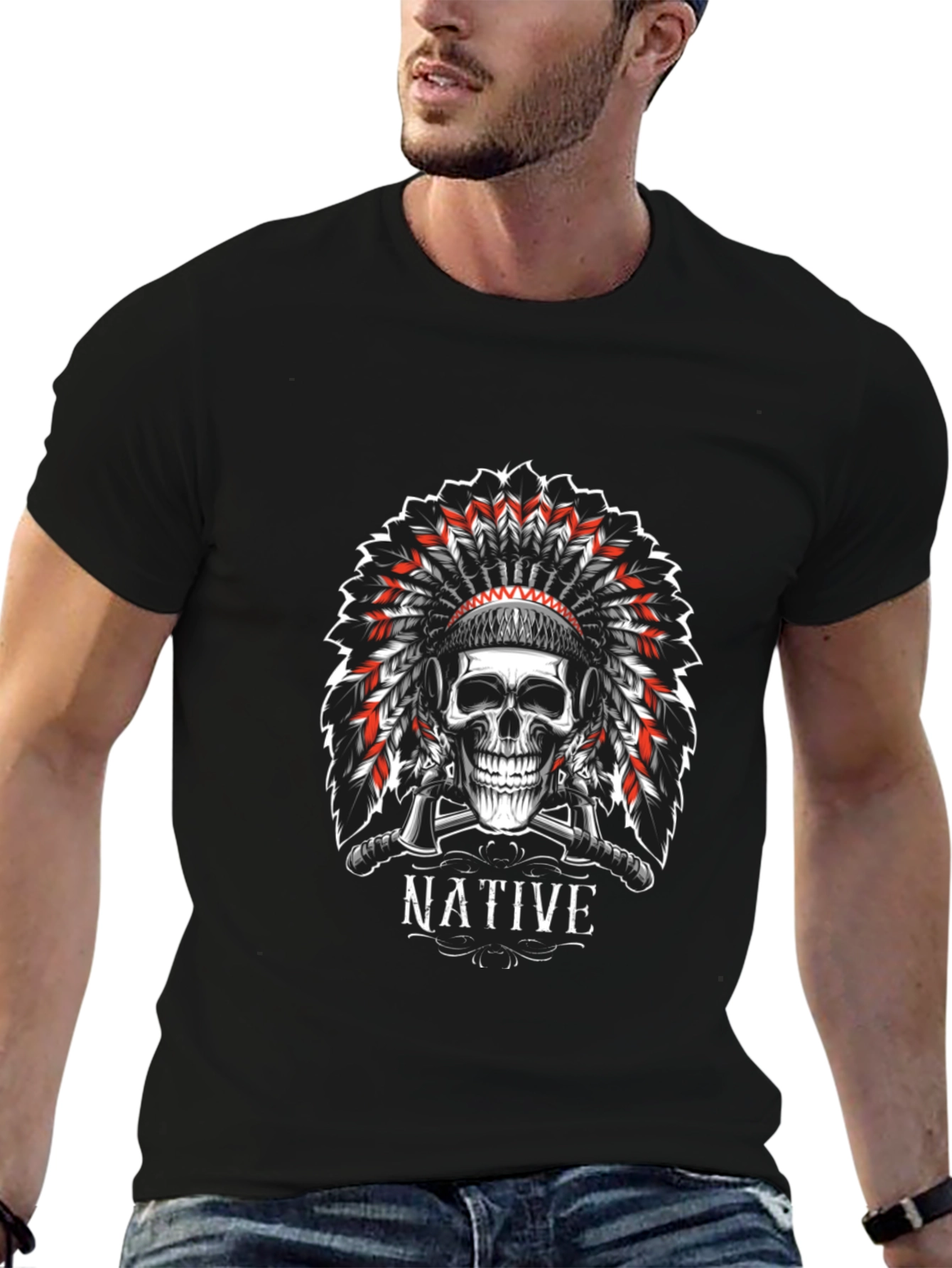 Native Skull Graphic Tee - Black